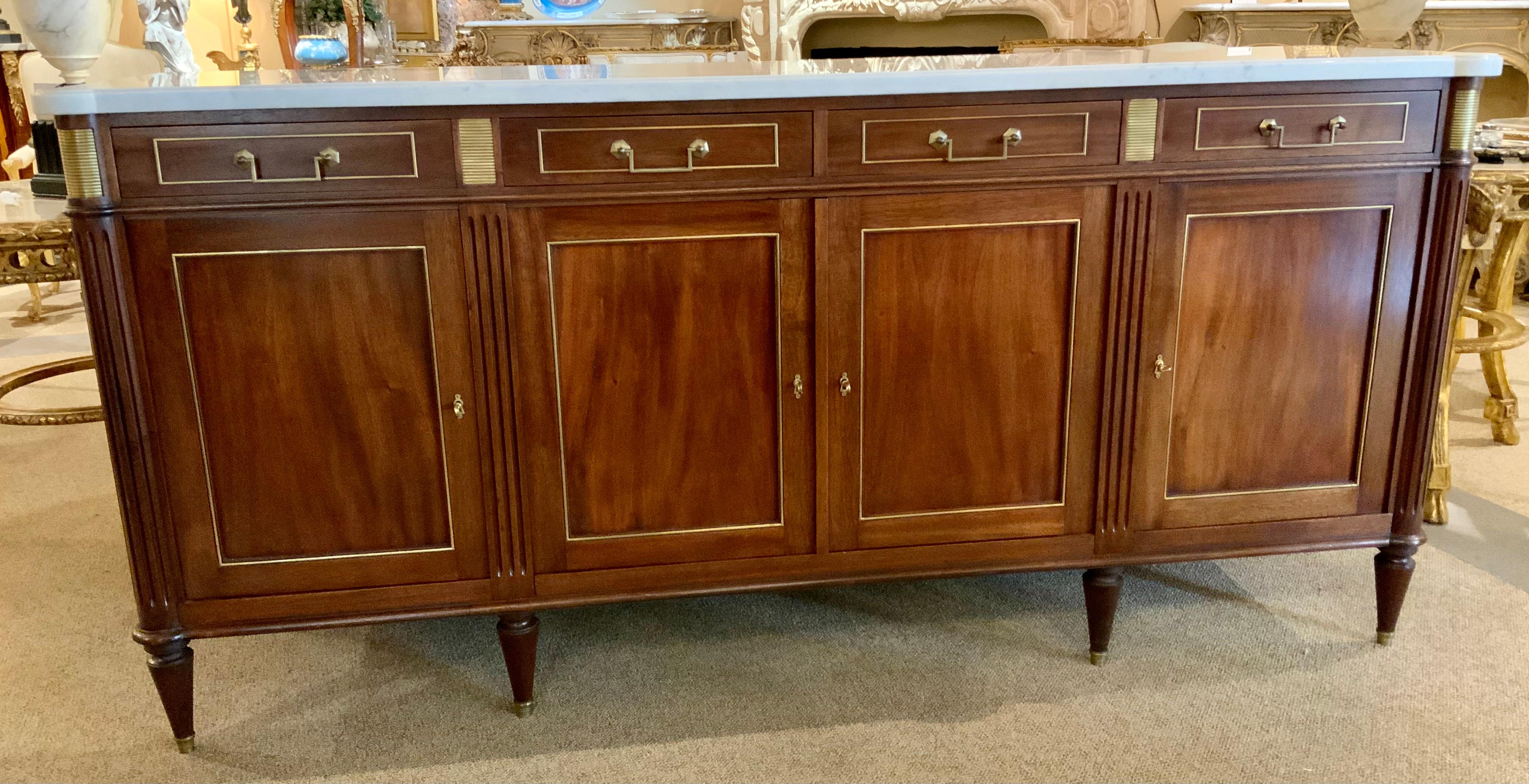 French Louis XVI-Style Buffet / Cabinet with White Marble Top 5