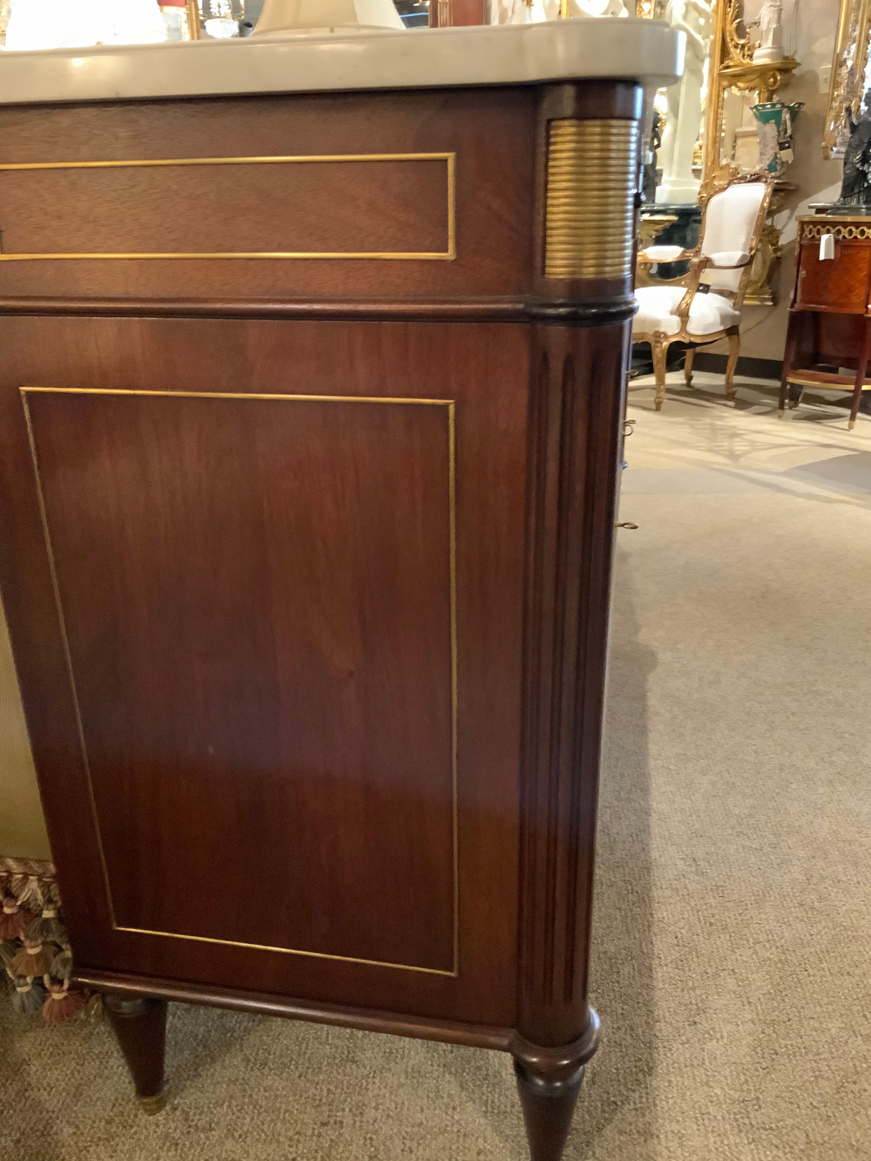 French Louis XVI-Style Buffet / Cabinet with White Marble Top In Excellent Condition In Houston, TX