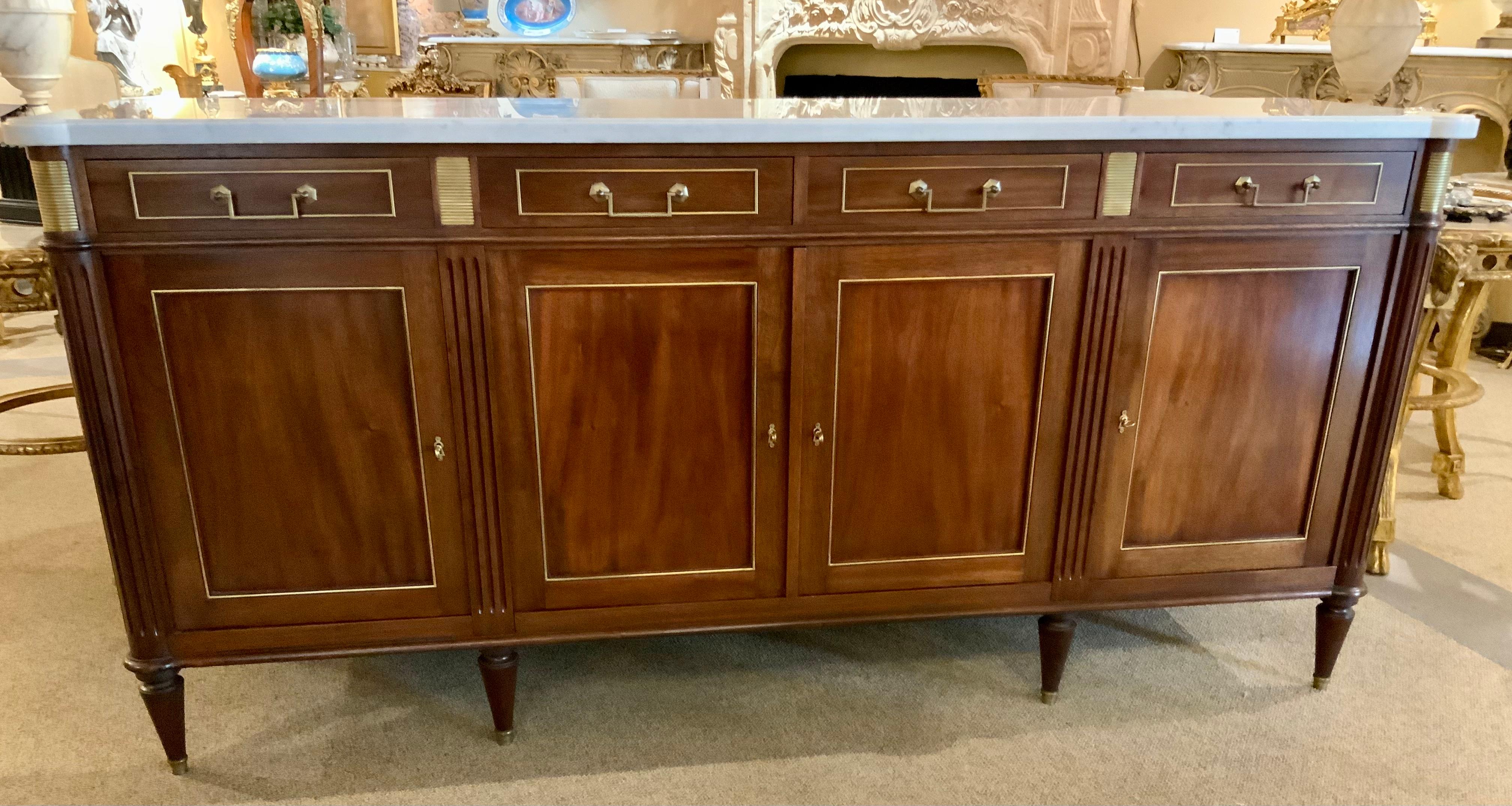 French Louis XVI-Style Buffet / Cabinet with White Marble Top 2
