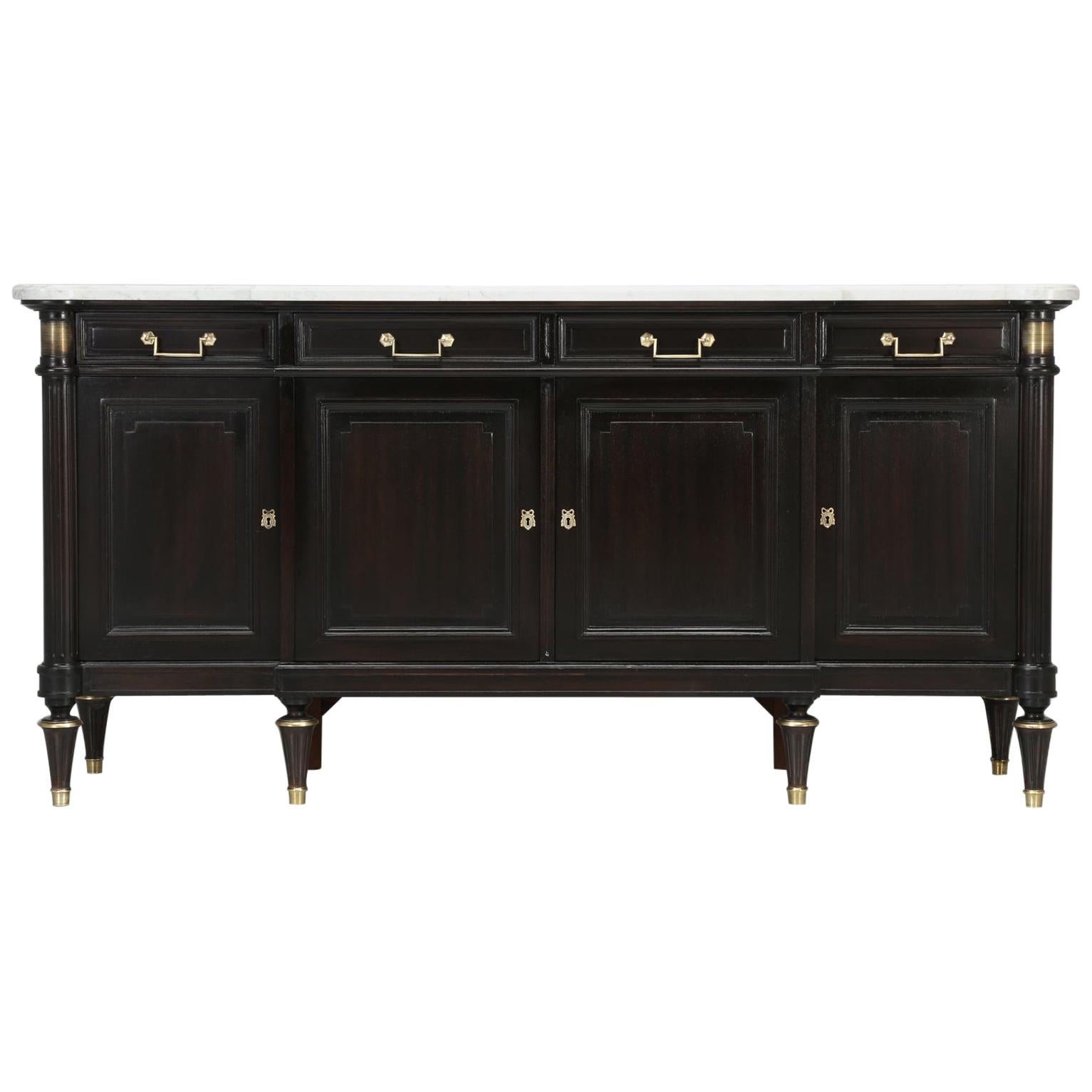 French Louis XVI Style Buffet Completely Restored in a Coffee bean Brown Color