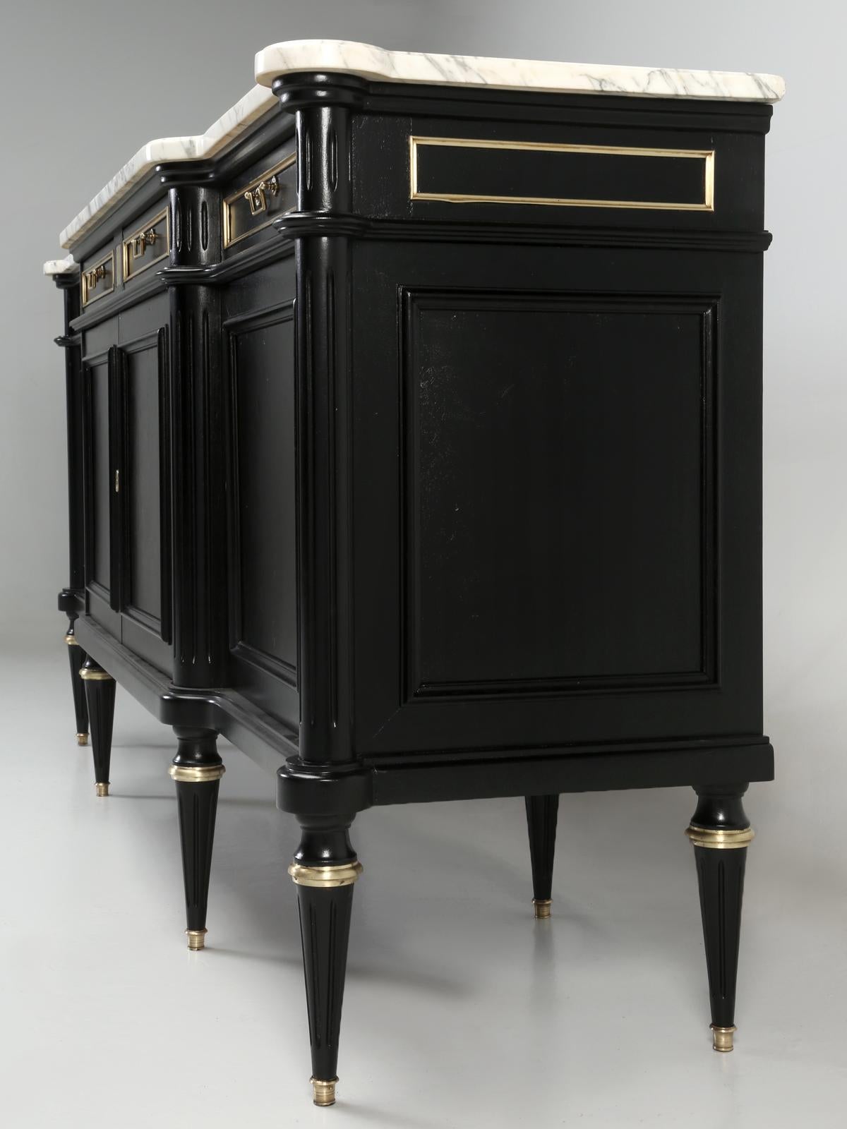 French Louis XVI Style Buffet in a Hand-Applied Old Fashion Ebonized Finish In Good Condition In Chicago, IL