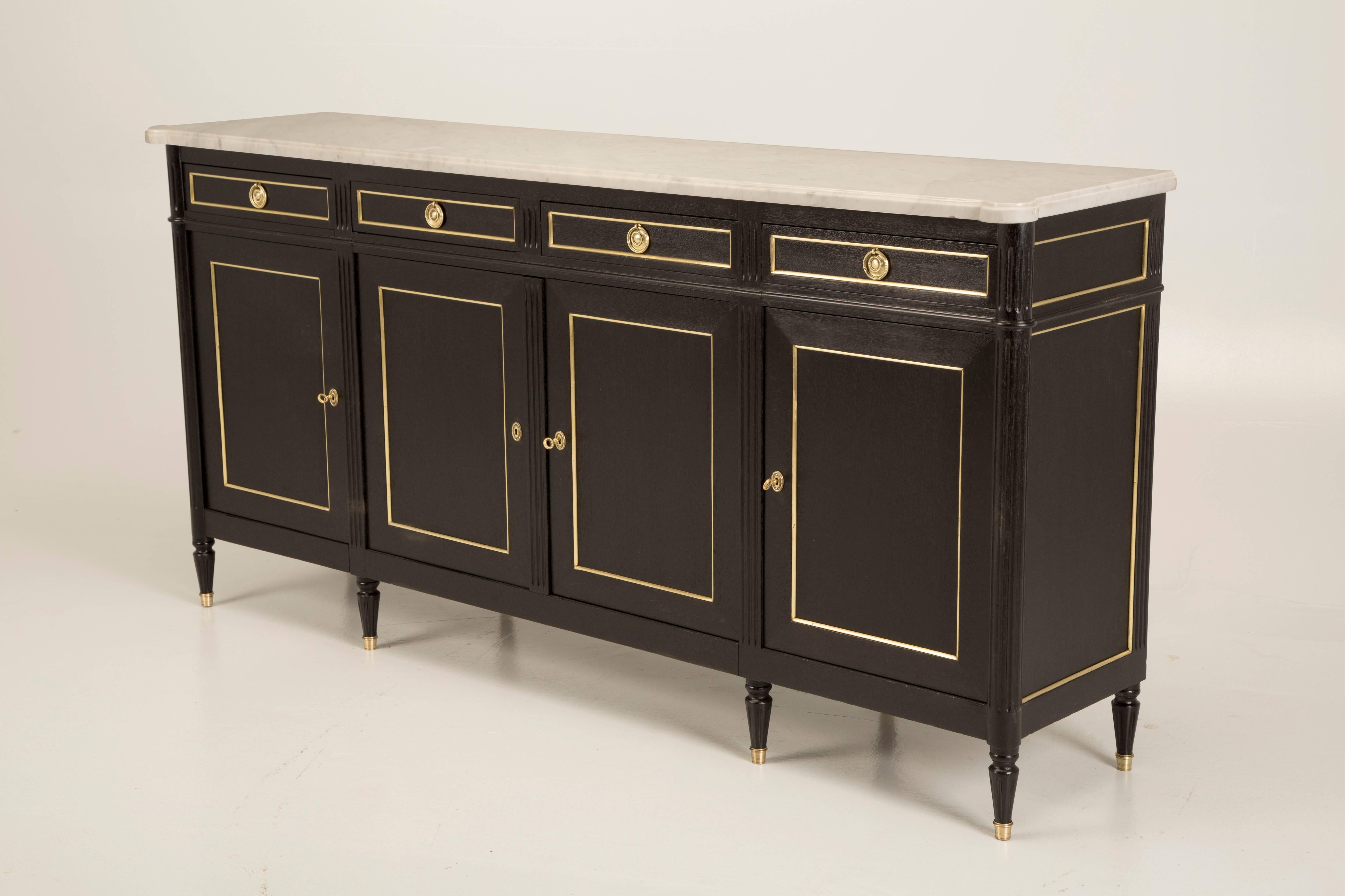 French Louis XVI Style Buffet in an Ebonized Finish with a White Marble Top 2