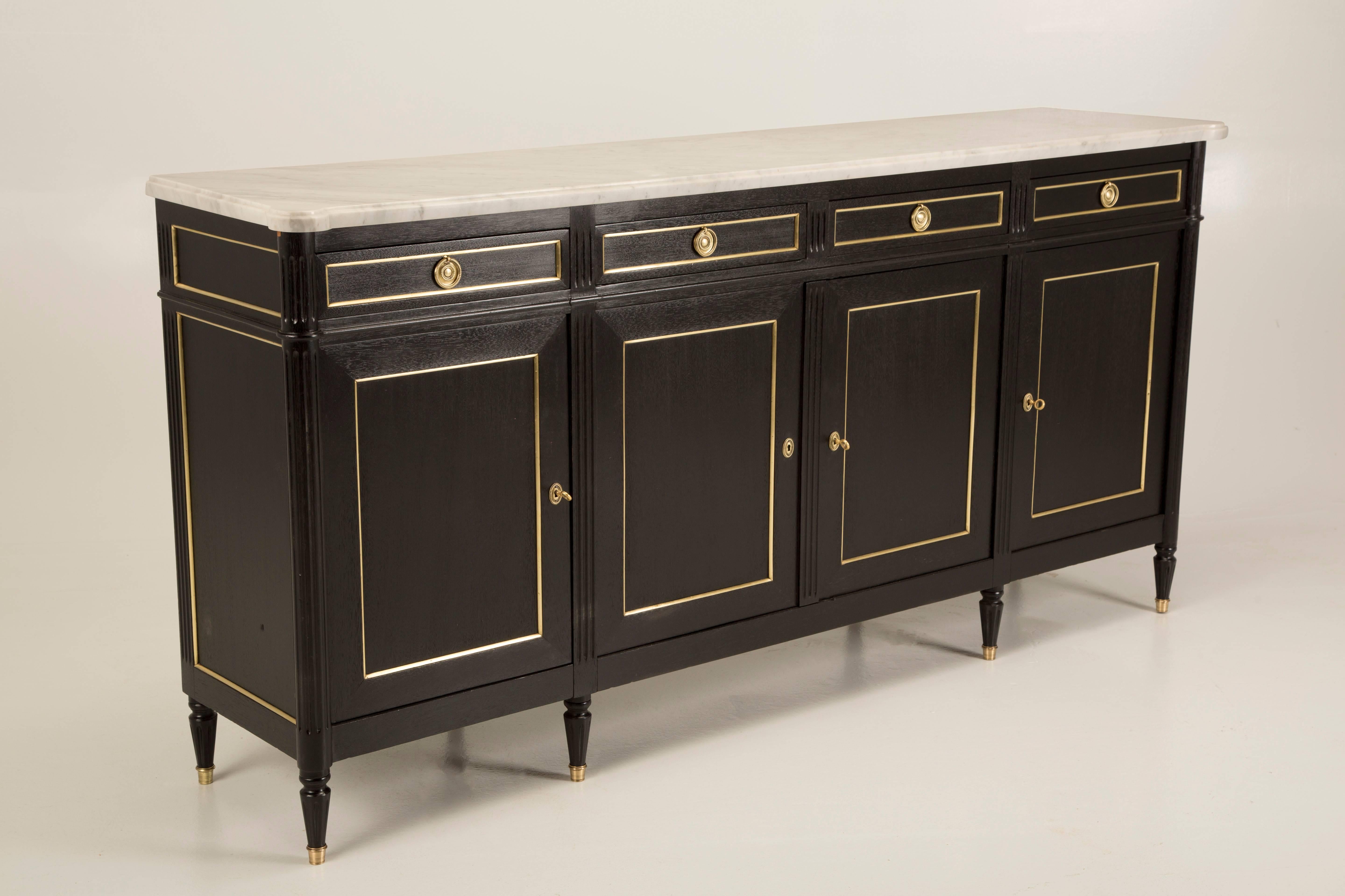 French Louis XVI Style Buffet in an Ebonized Finish with a White Marble Top 3