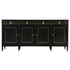 French Louis XVI Style Buffet in an Ebonized Finish with a White Marble Top