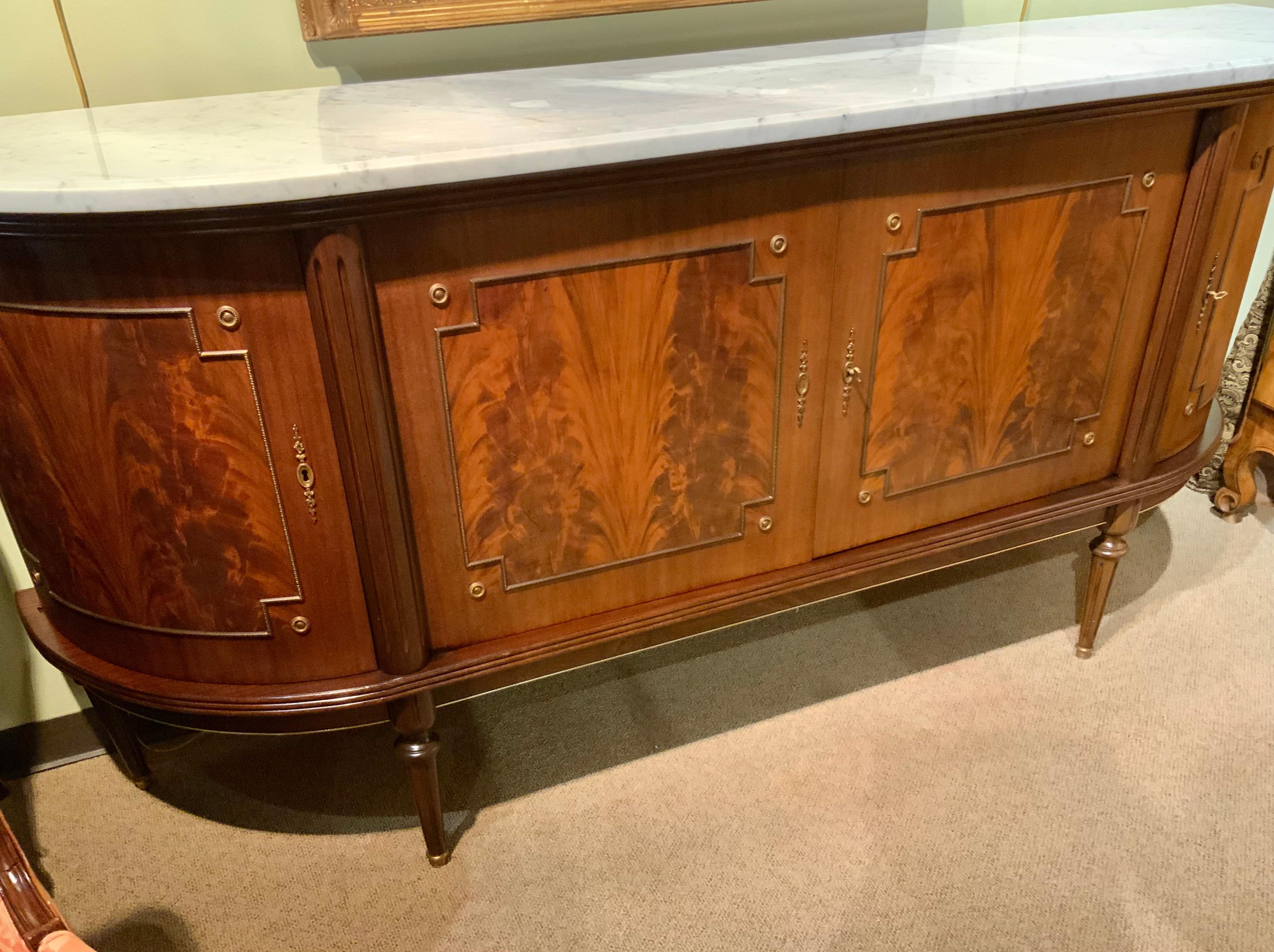 20th Century French Louis XVI, Style Buffet/Sideboard in Mahogany with White Marble Top