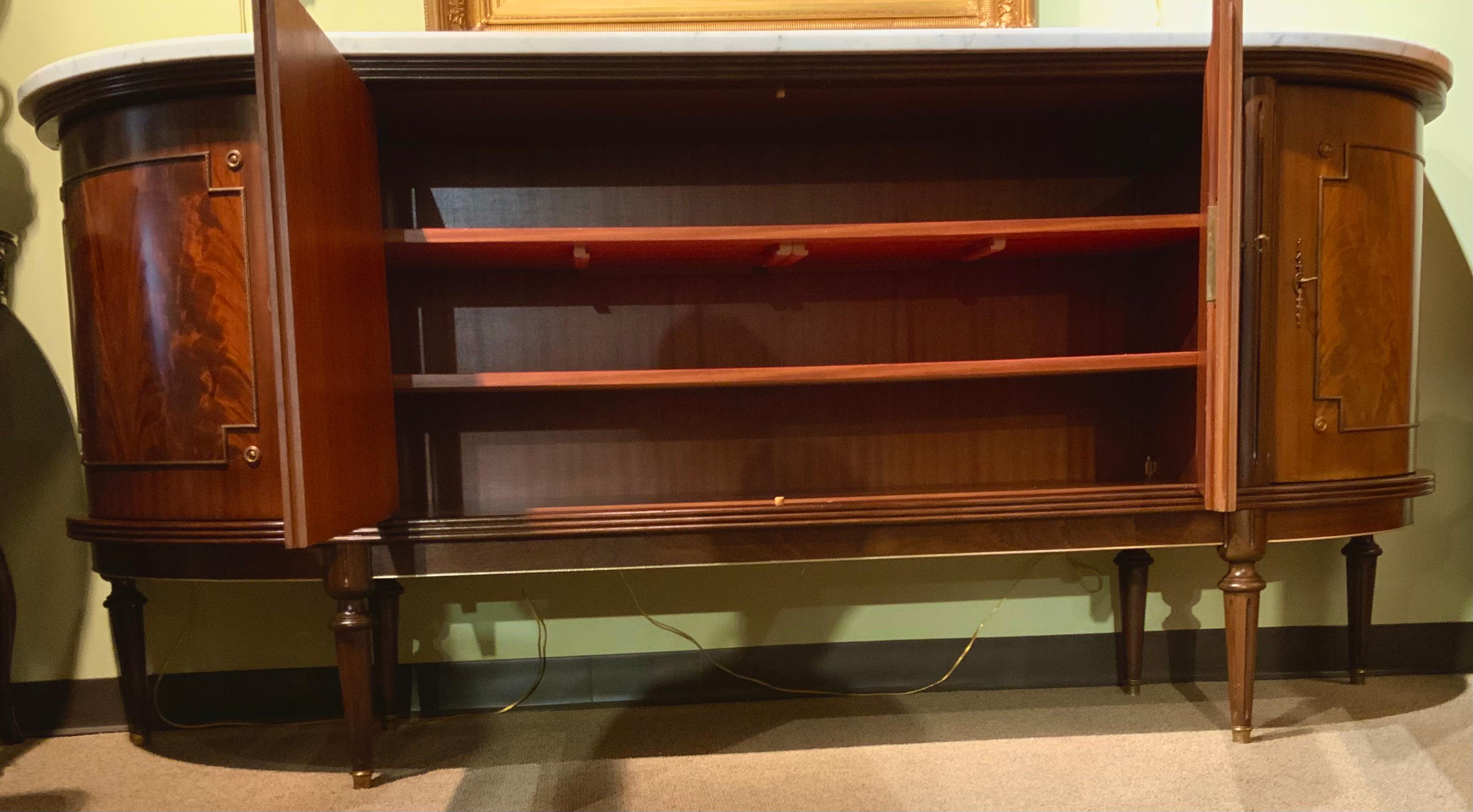 French Louis XVI, Style Buffet/Sideboard in Mahogany with White Marble Top 1