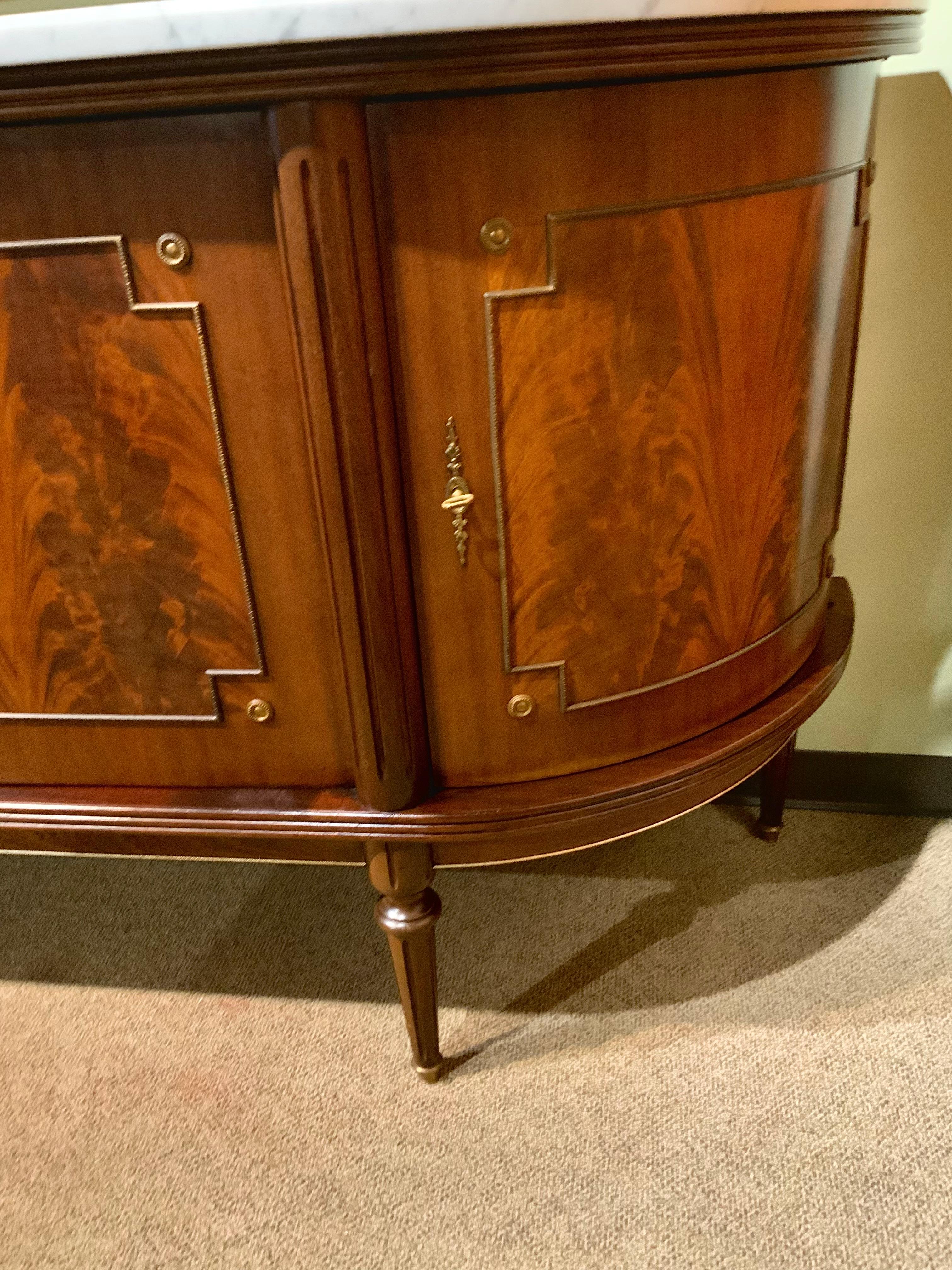 French Louis XVI, Style Buffet/Sideboard in Mahogany with White Marble Top 2