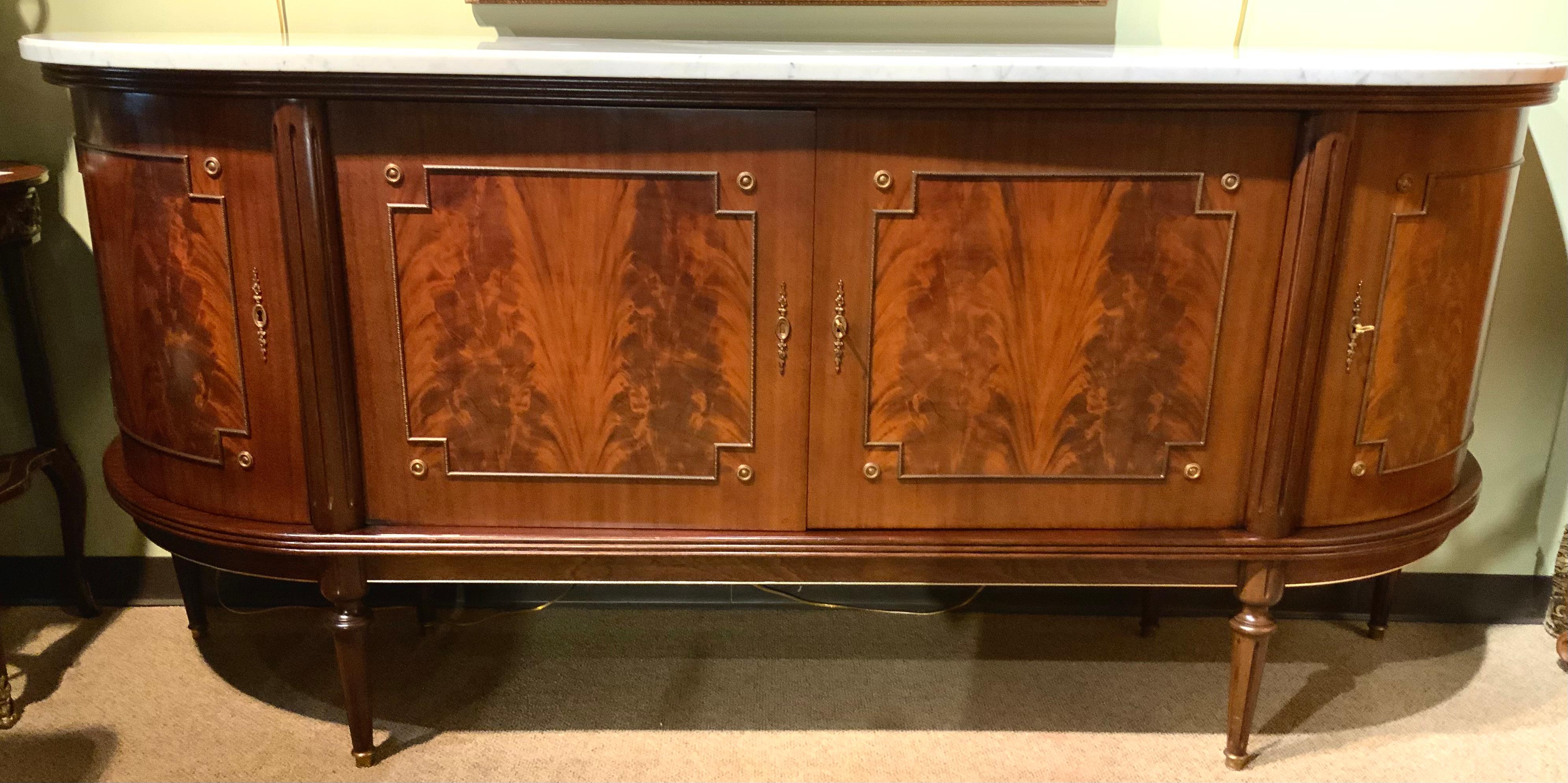 French Louis XVI, Style Buffet/Sideboard in Mahogany with White Marble Top 4