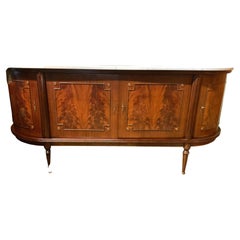 Buffet/Sideboard aus Mahagoni im Louis-XVI.-Stil mit weißer Marmorplatte