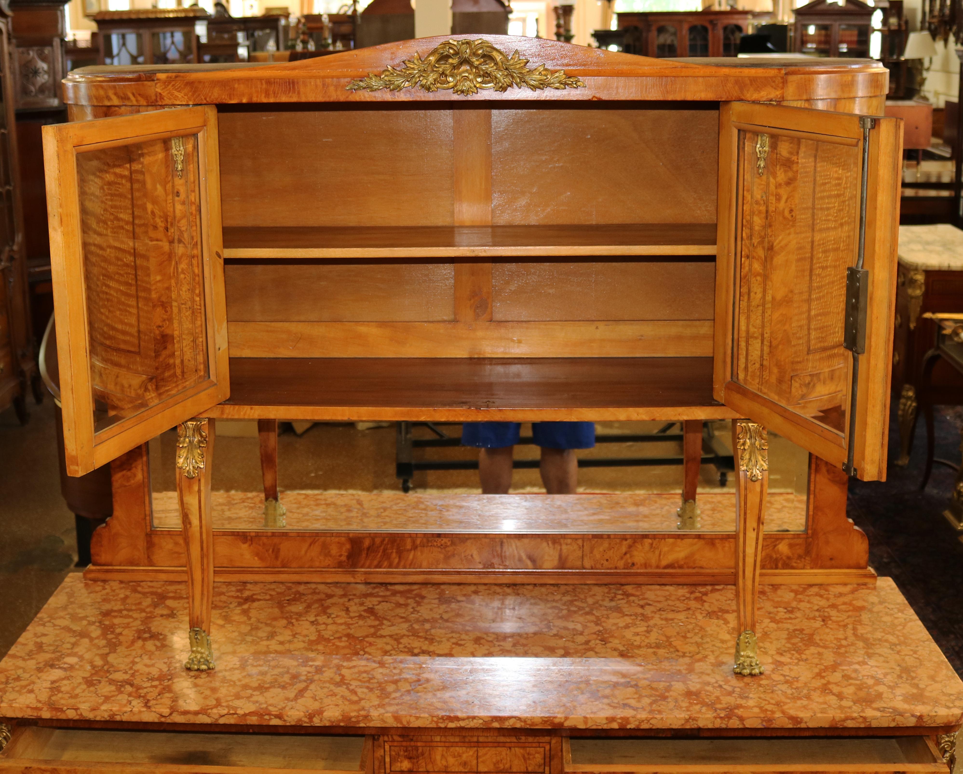 French Louis XVI Style Burled Walnut Marble Top Sideboard Buffet Circa 1920 For Sale 14