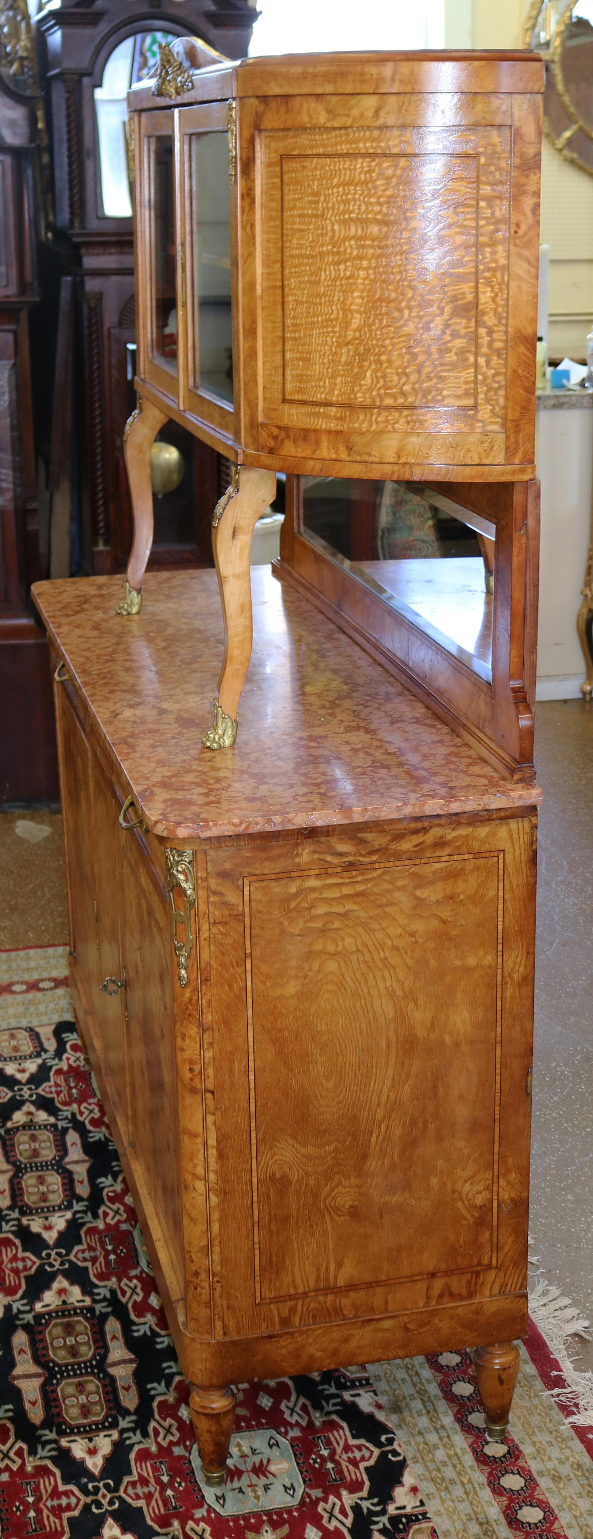 French Louis XVI Style Burled Walnut Marble Top Sideboard Buffet Circa 1920 For Sale 1