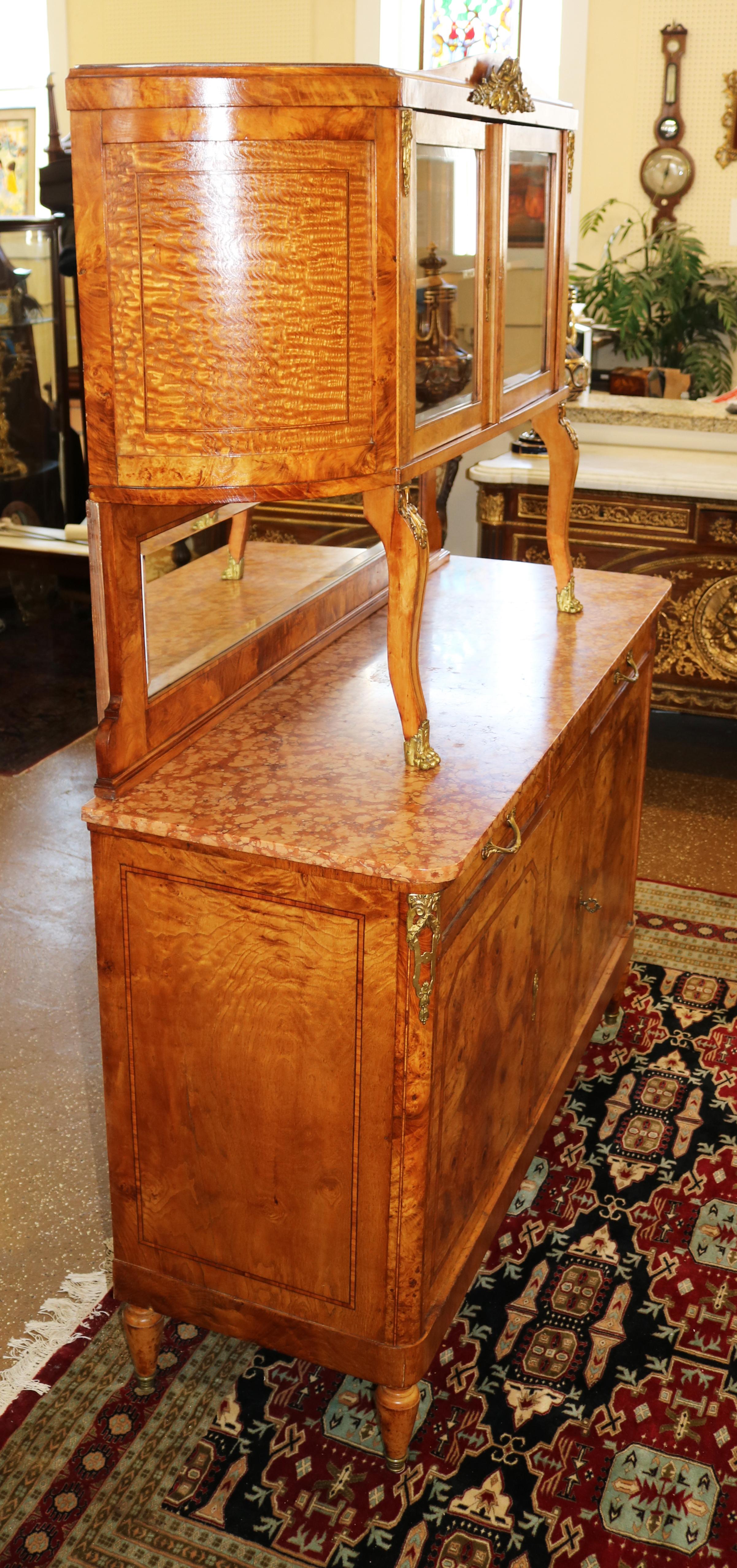French Louis XVI Style Burled Walnut Marble Top Sideboard Buffet Circa 1920 For Sale 4