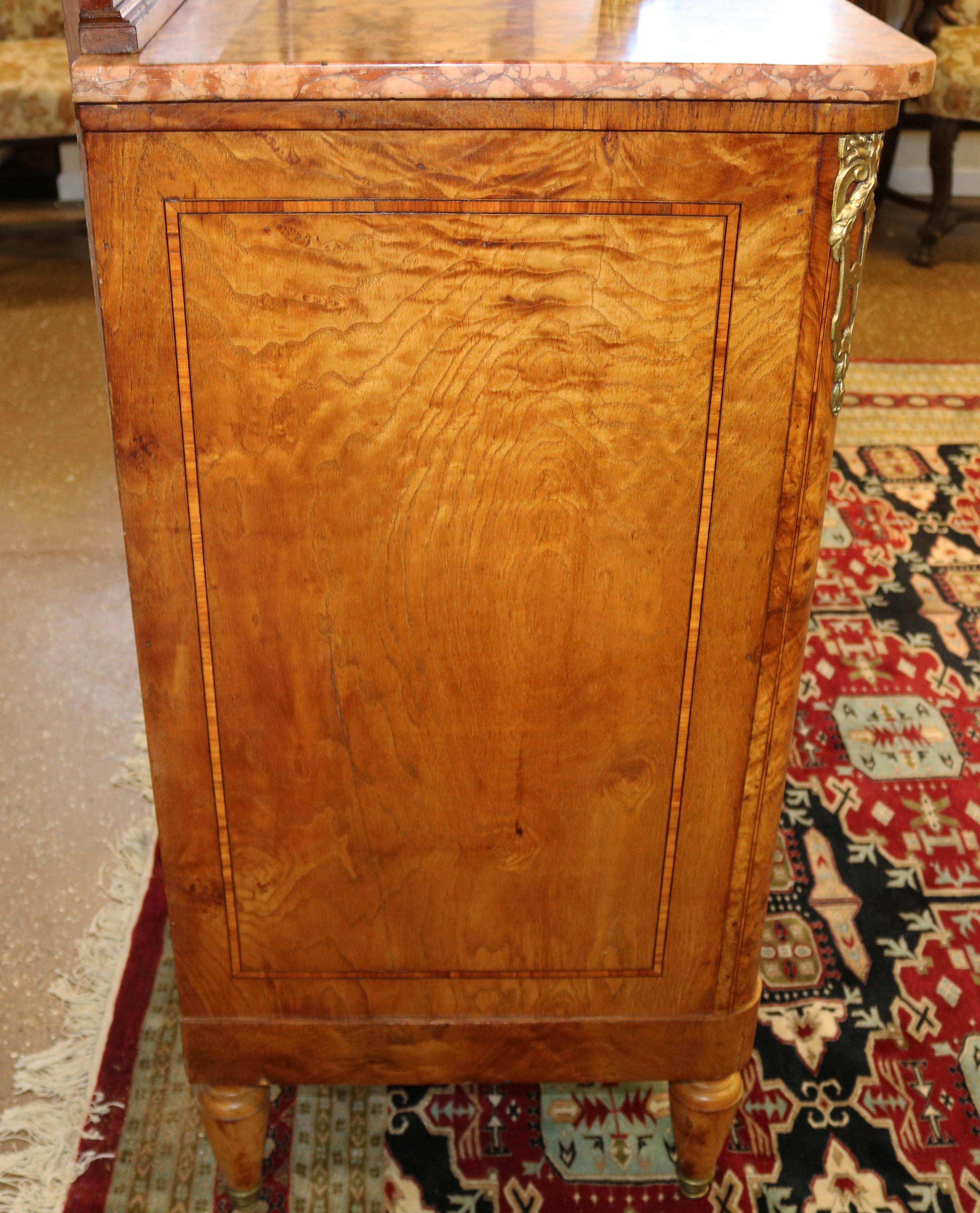 French Louis XVI Style Burled Walnut Marble Top Sideboard Buffet Circa 1920 For Sale 5