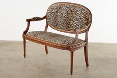 French Louis XVI Style Canape Settee with Leopard Print