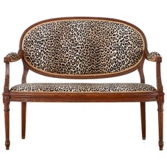 French Louis XVI Style Canape Settee with Leopard Print