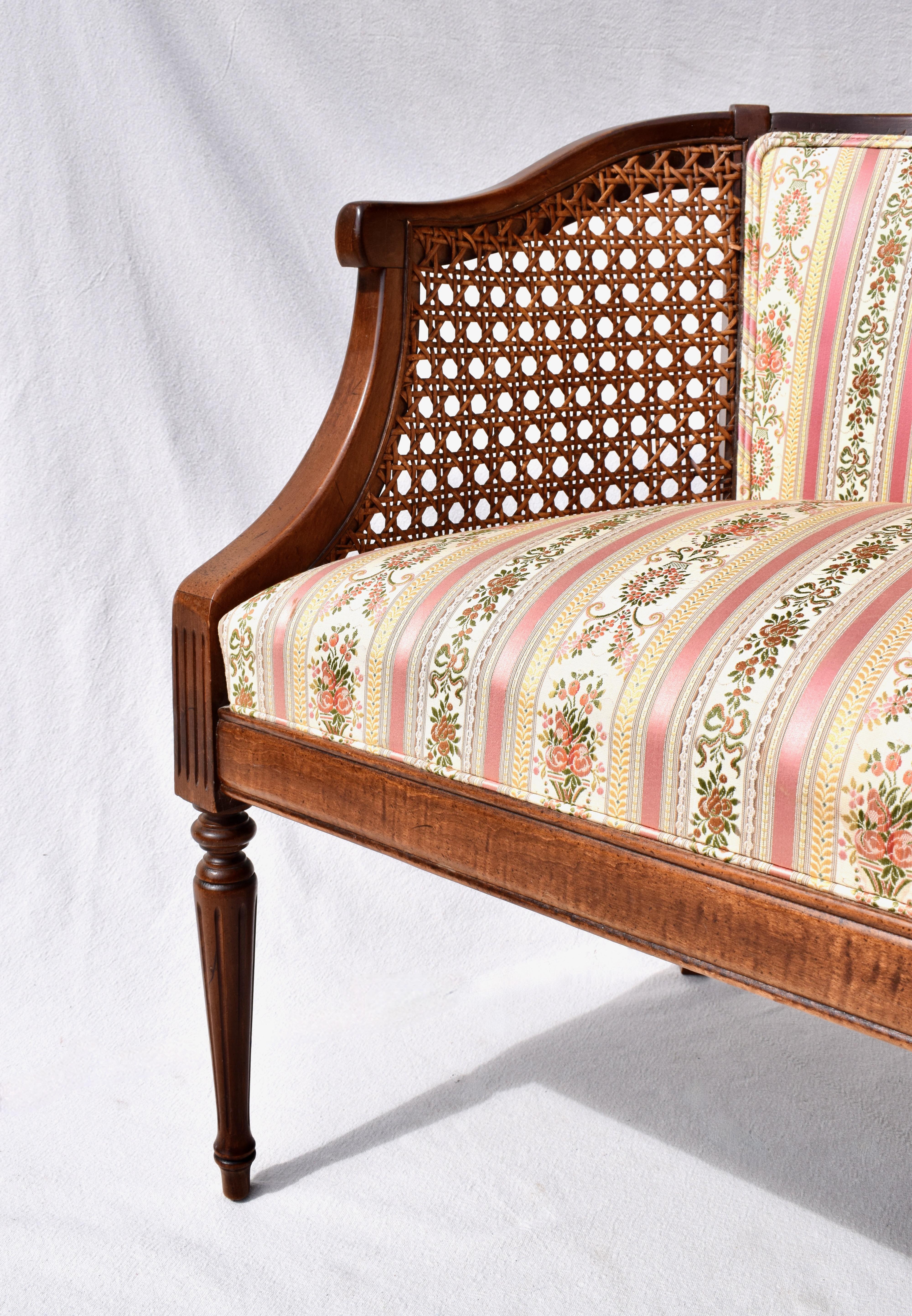 American French Louis XVI Style Cane Curve Back Settee For Sale