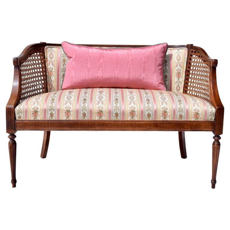 French Louis XVI Style Cane Curve Back Settee For Sale at 1stDibs