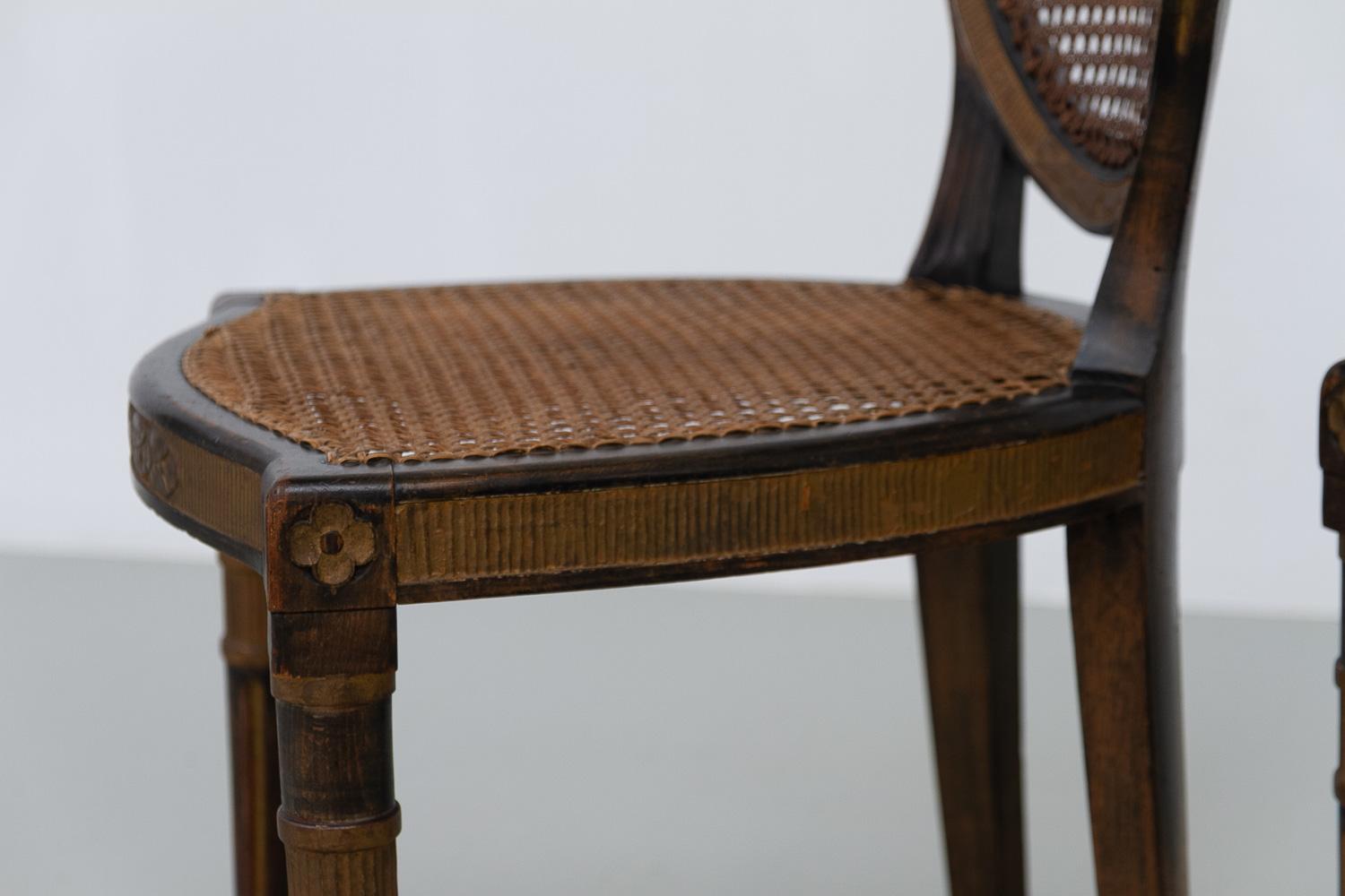 Chaises d'appoint françaises de style Louis XVI en rotin, années 1880. Ensemble de 2. en vente 1
