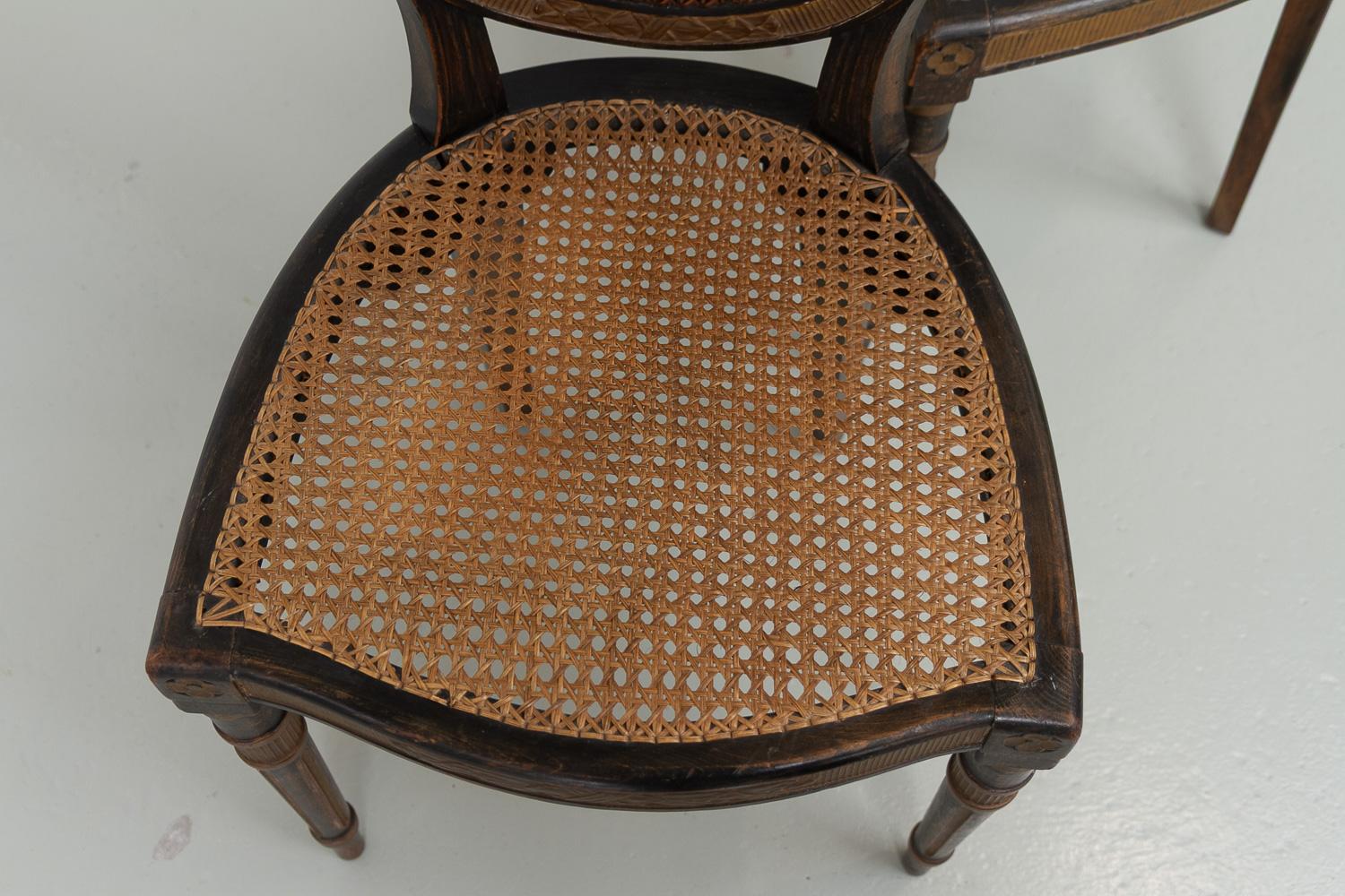 Chaises d'appoint françaises de style Louis XVI en rotin, années 1880. Ensemble de 2. en vente 2
