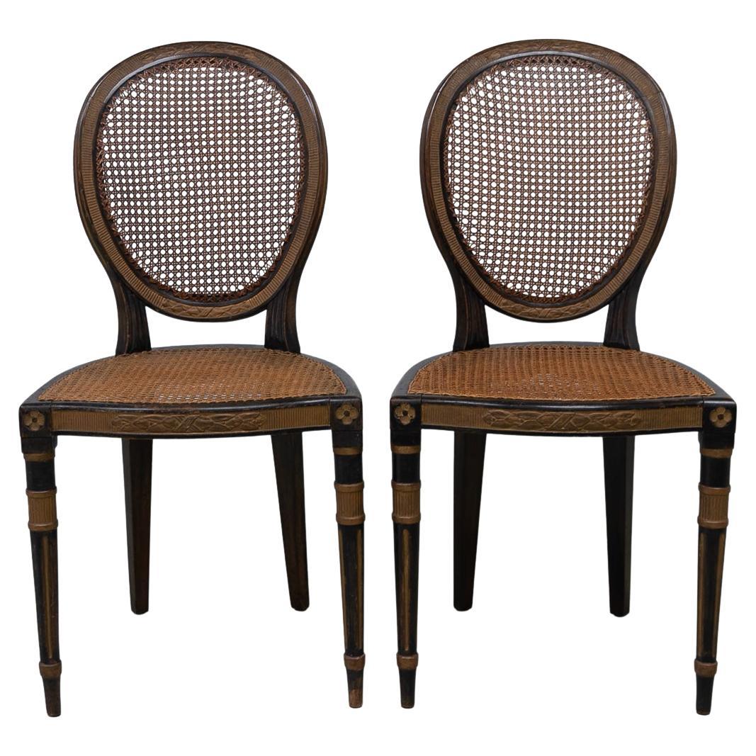 French Louis XVI Style Cane Side Chairs, 1880s. Set of 2.
