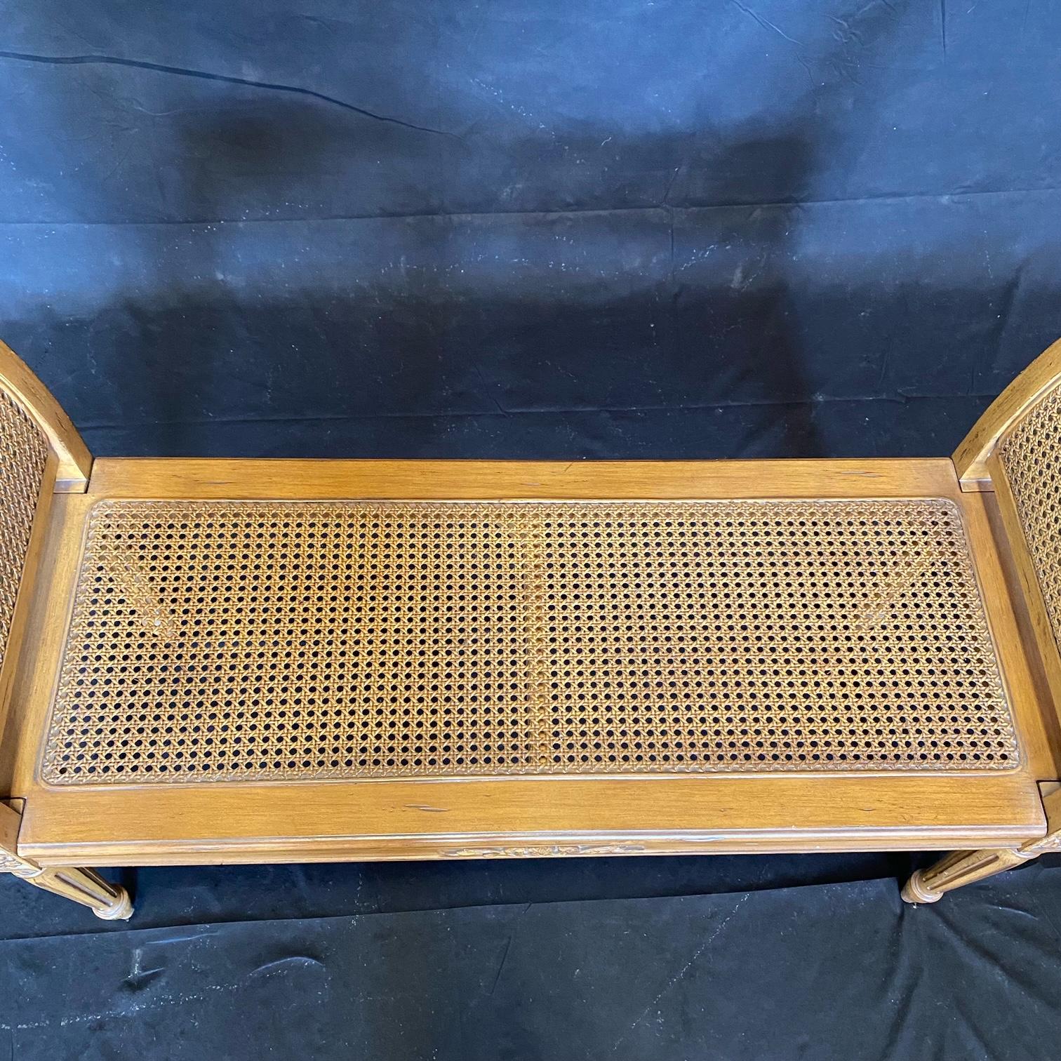French Louis XVI Style Caned Carved Window Arm Bench with New Seat Cushion 7