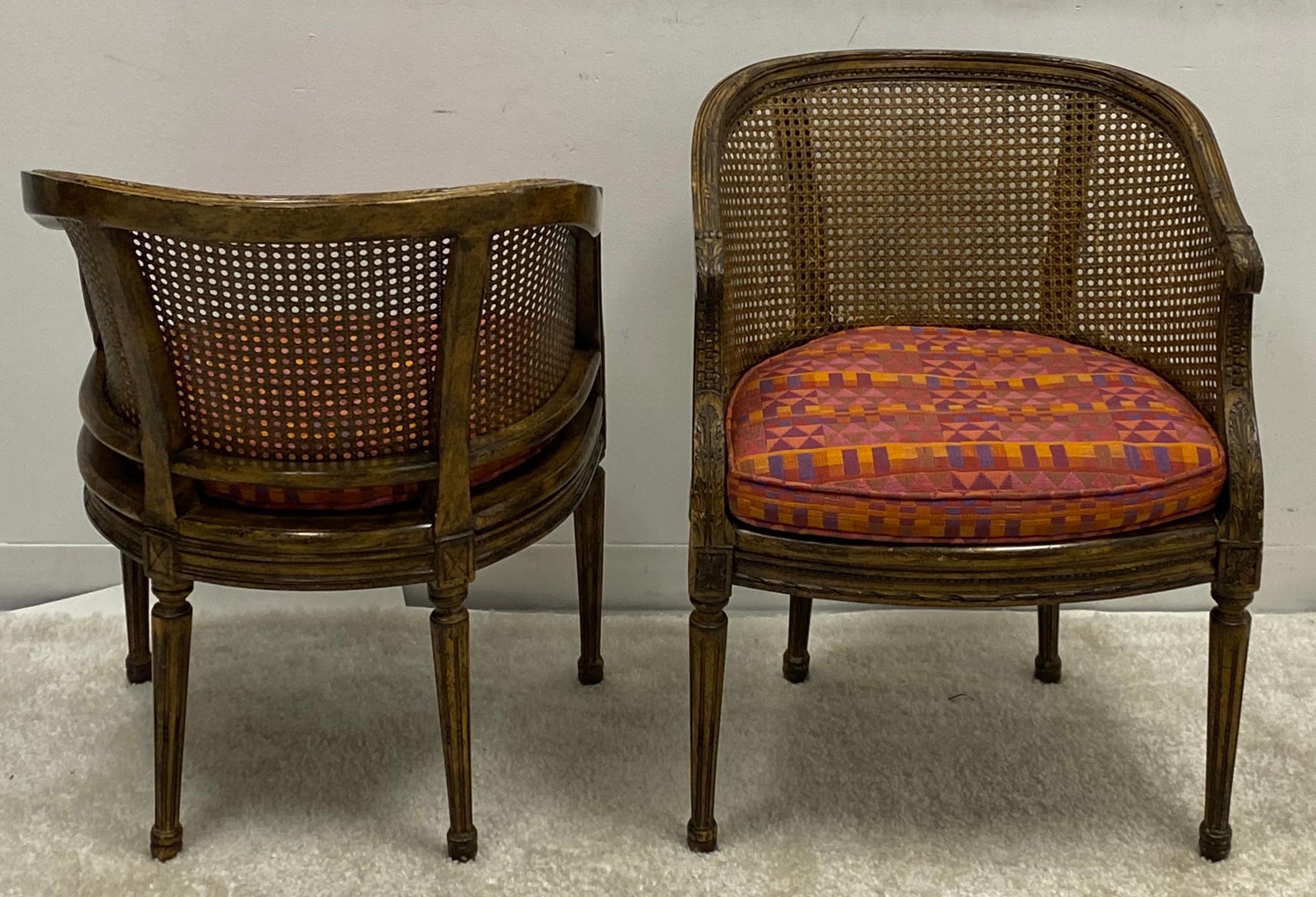 American French Louis XVI Style Caned Fruitwood Chairs Att. to Lewis Mittman, Pair