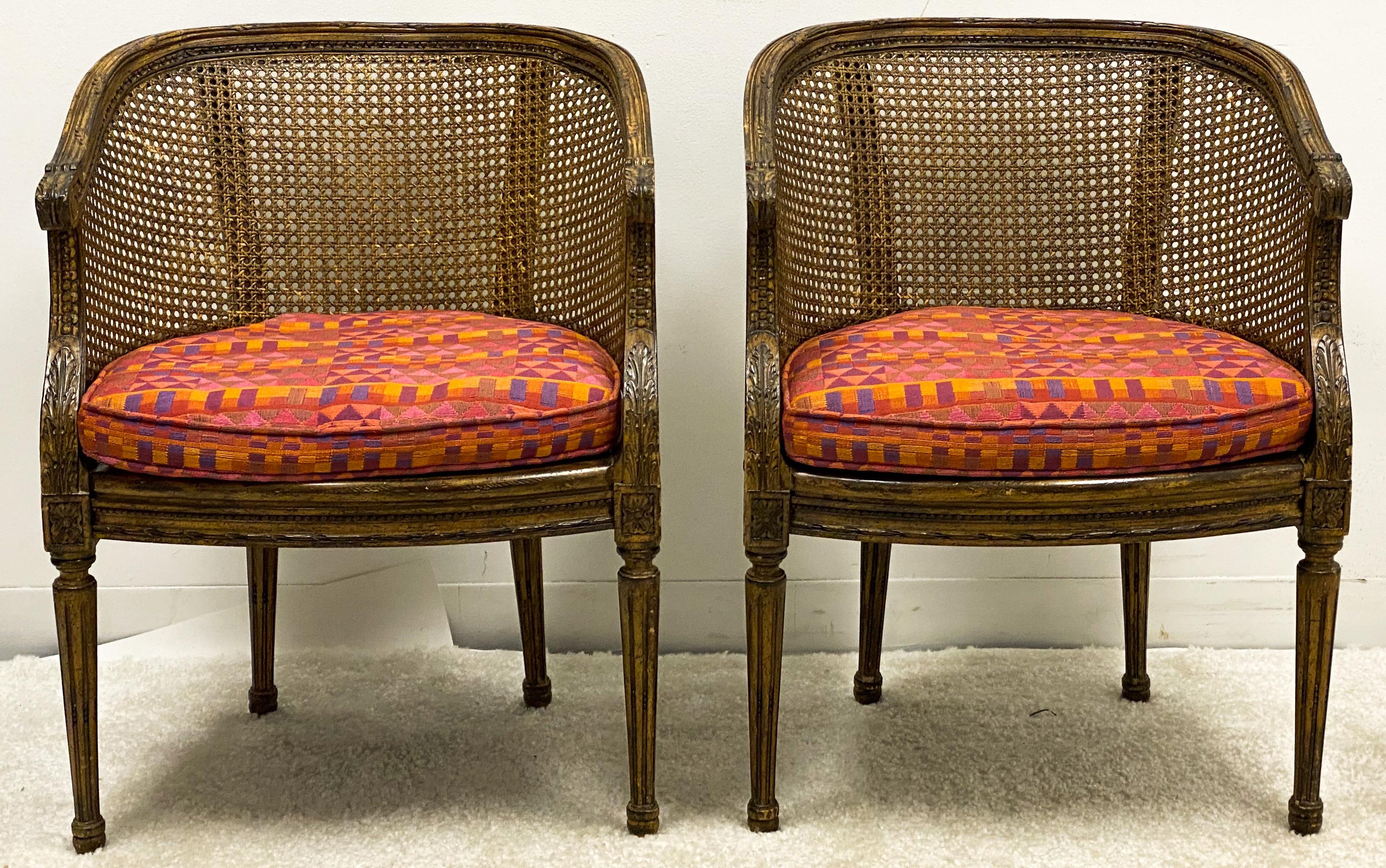 French Louis XVI Style Caned Fruitwood Chairs Att. to Lewis Mittman, Pair In Good Condition In Kennesaw, GA