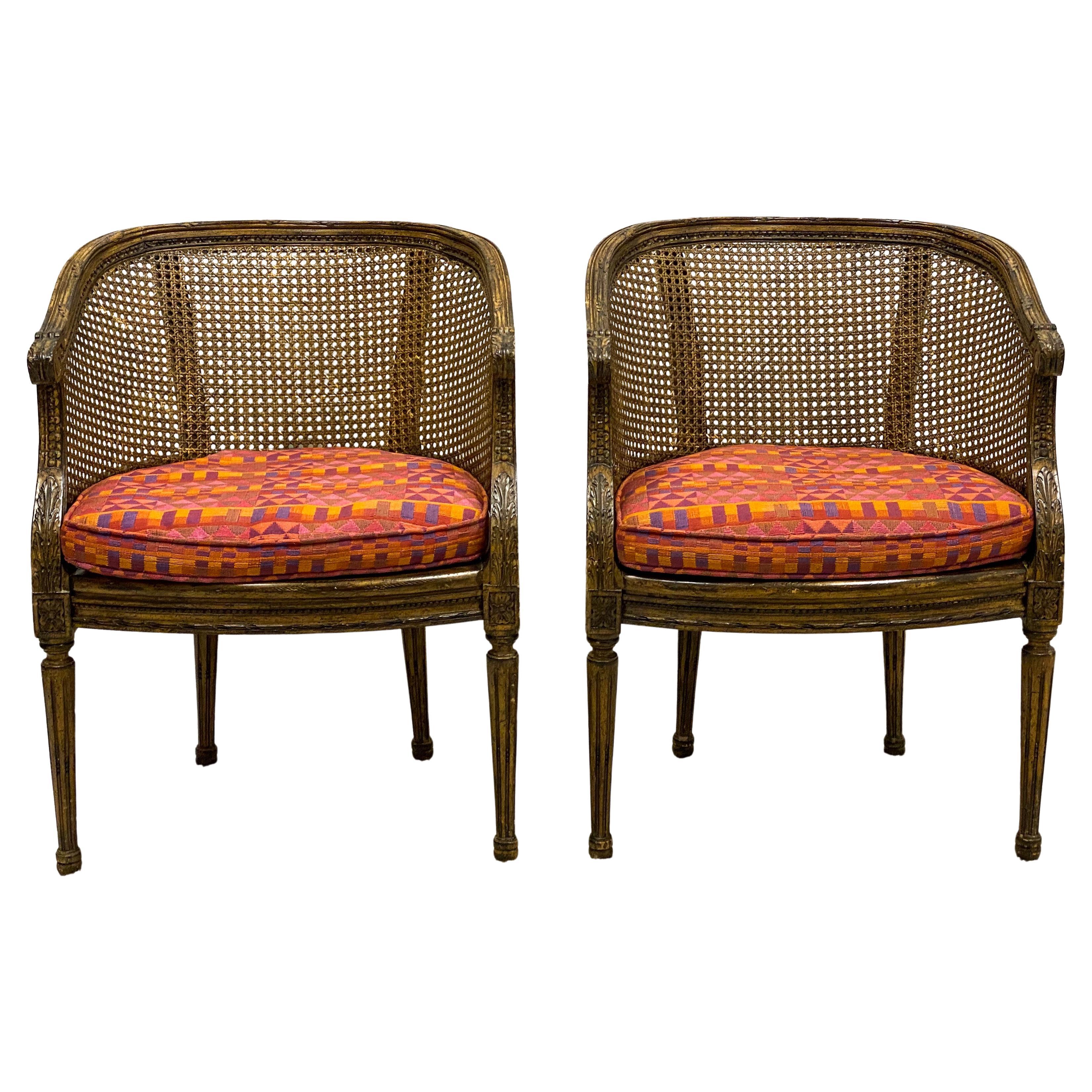 French Louis XVI Style Caned Fruitwood Chairs Att. to Lewis Mittman, Pair