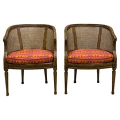 French Louis XVI Style Caned Fruitwood Chairs Att. to Lewis Mittman, Pair