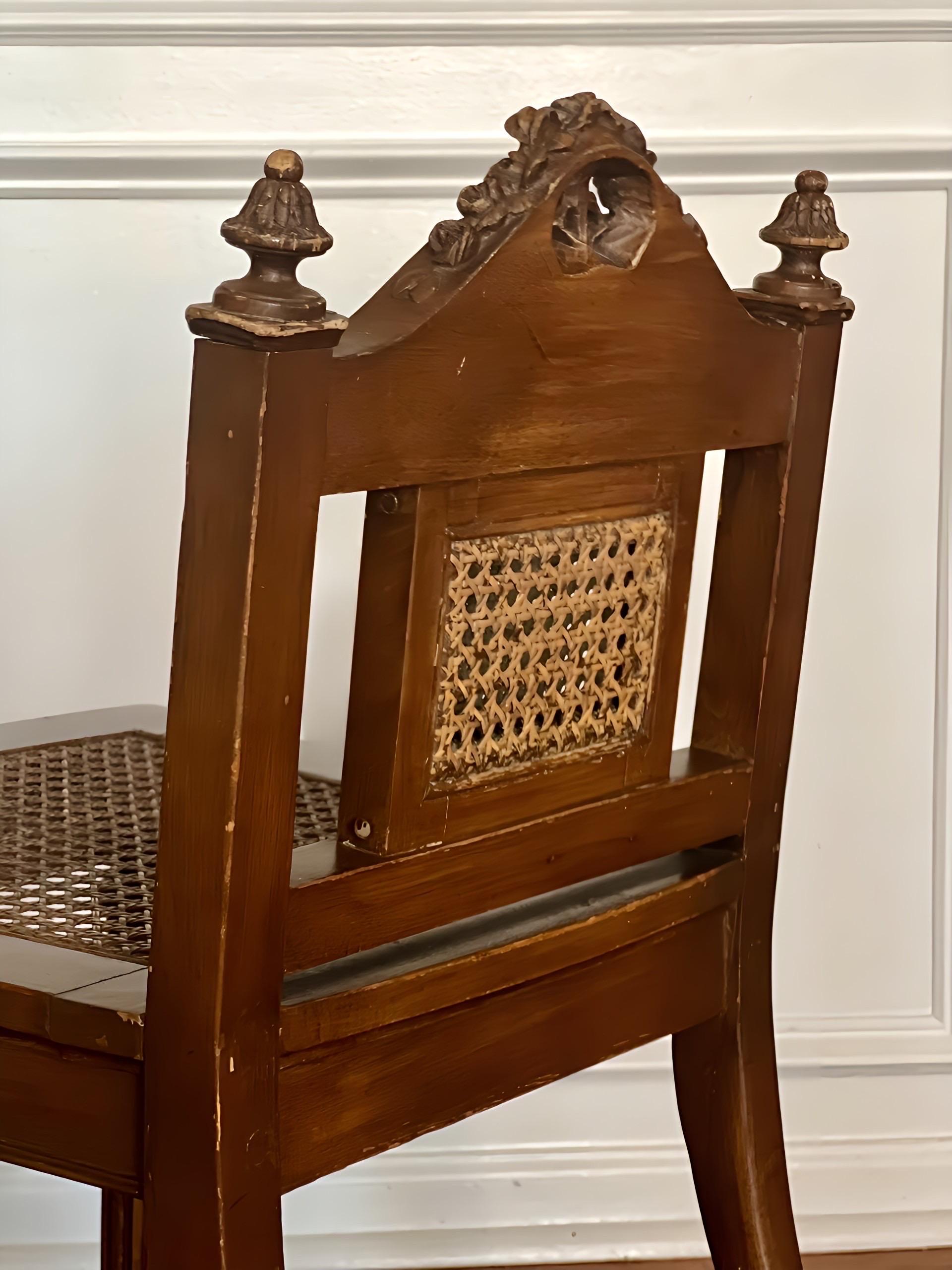 French Louis XVI Style Caned Seat and Back Carved Oak Vanity Chair For Sale 6