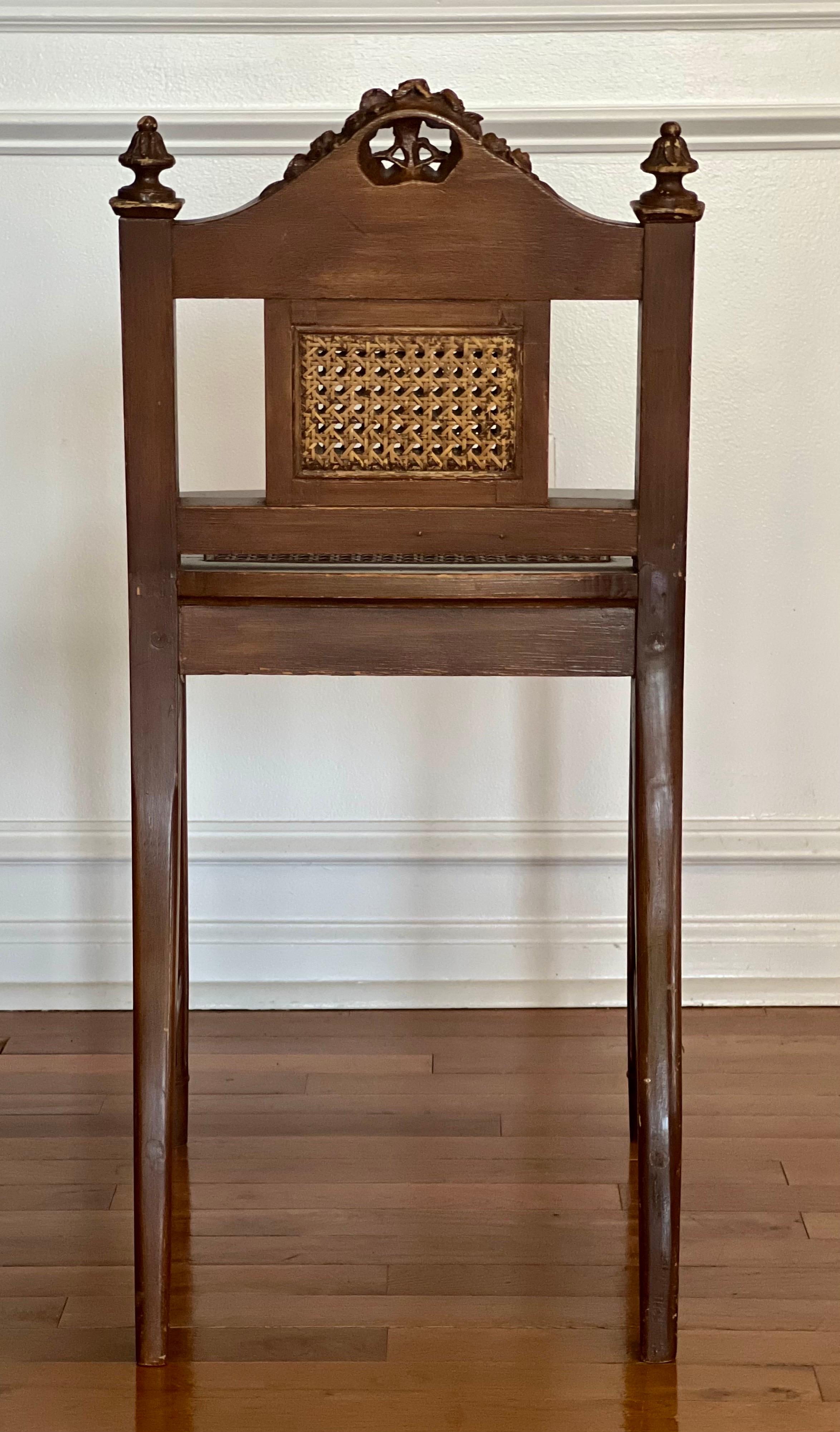 French Louis XVI Style Caned Seat and Back Carved Oak Vanity Chair For Sale 1