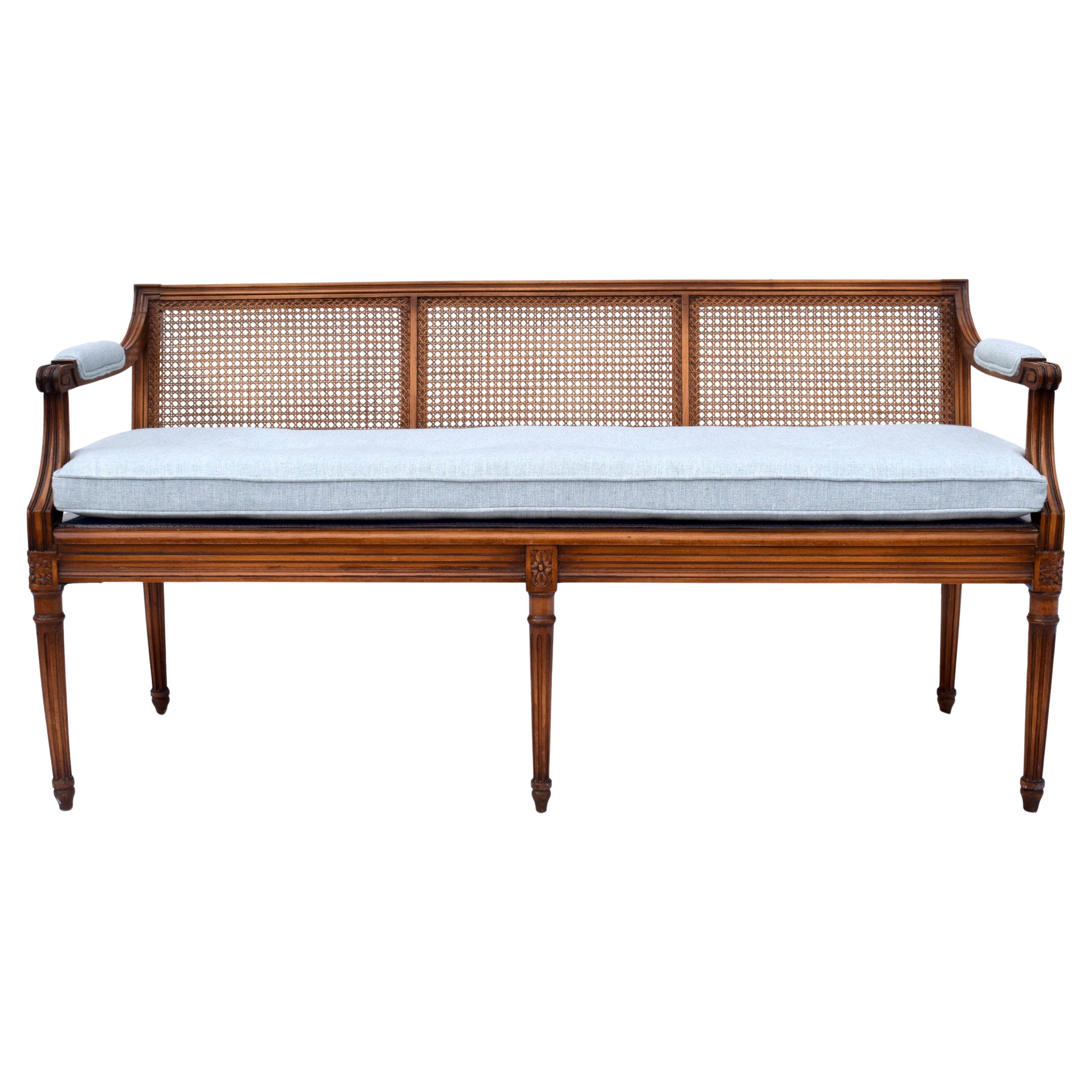 French Louis XVI Style Caned Settee For Sale