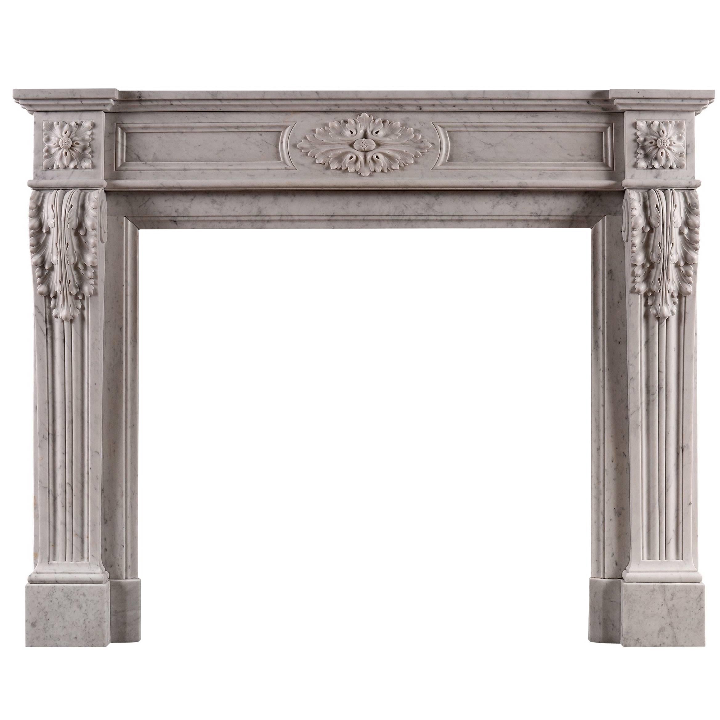 French Louis XVI Style Carrara Marble Antique Fireplace