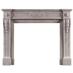 French Louis XVI Style Carrara Marble Antique Fireplace