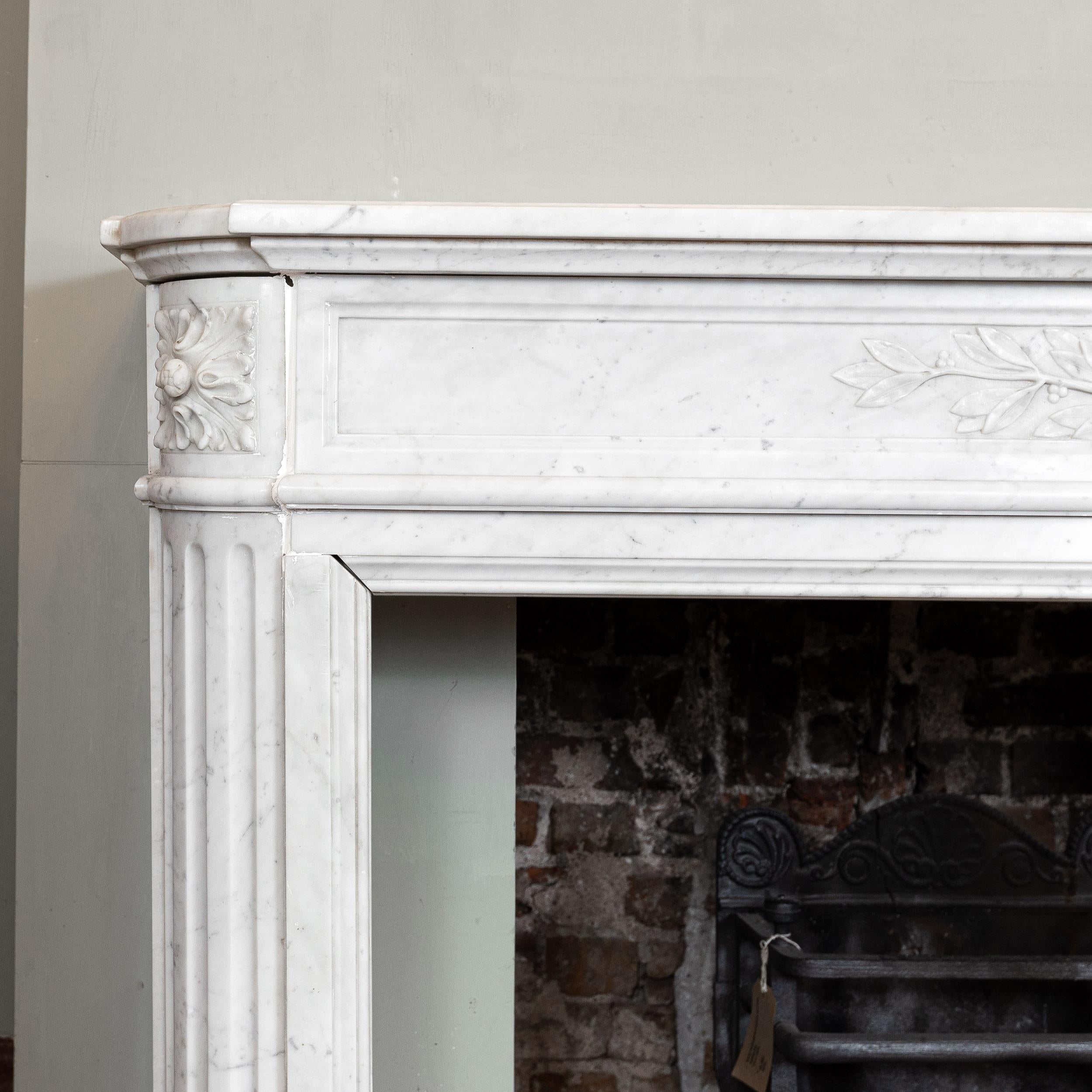 French Louis XVI style Carrara Marble Chimneypiece For Sale 5