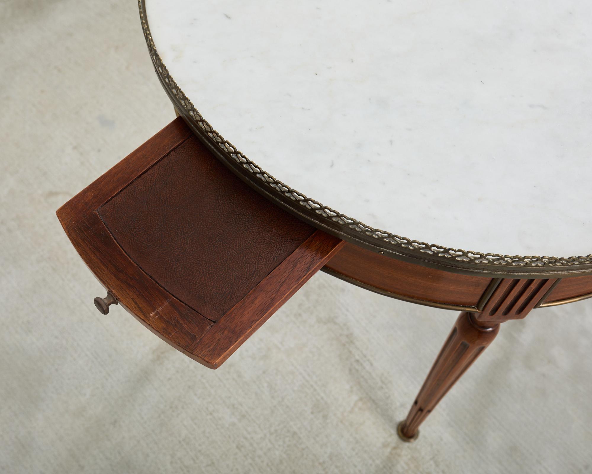 French Louis XVI Style Carrara Marble Mahogany Bouillotte Table 8