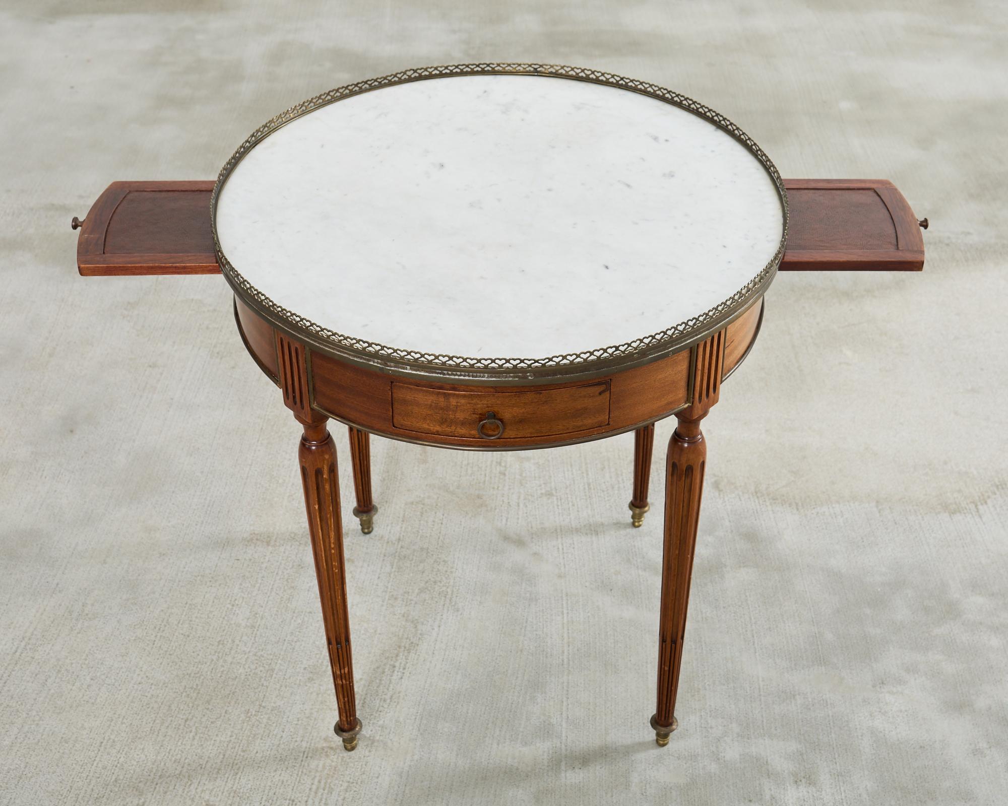 French Louis XVI Style Carrara Marble Mahogany Bouillotte Table 9