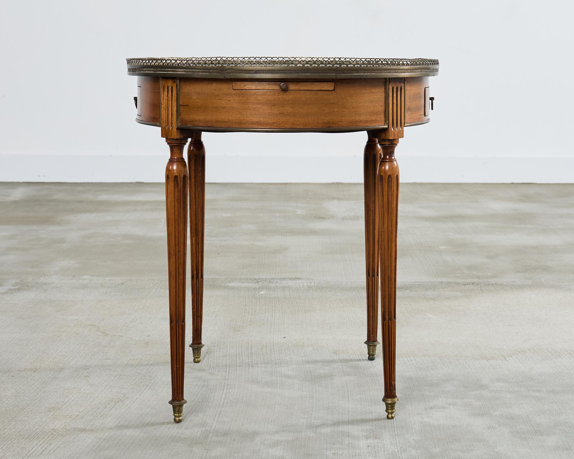 French Louis XVI Style Carrara Marble Mahogany Bouillotte Table 10