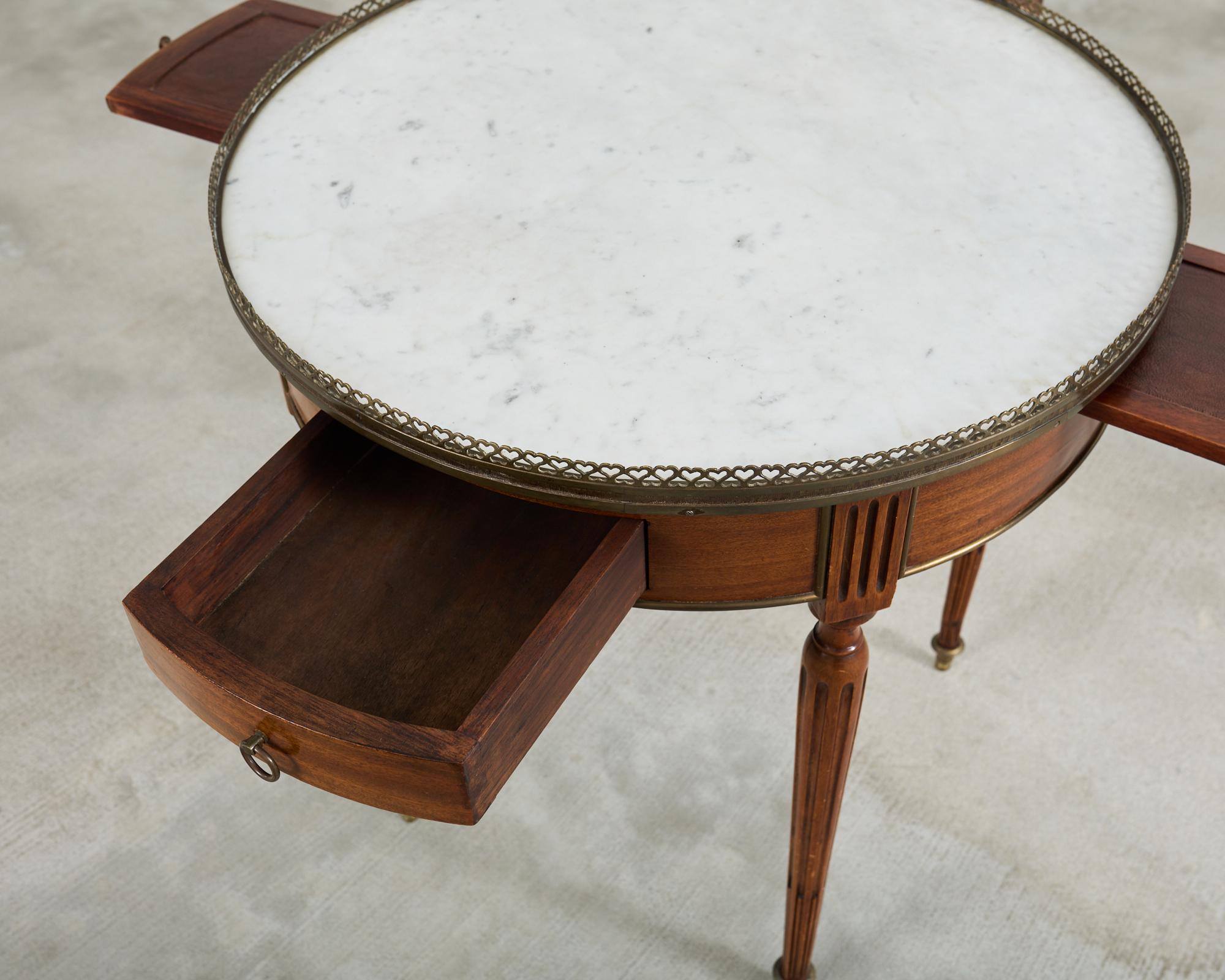 French Louis XVI Style Carrara Marble Mahogany Bouillotte Table 11