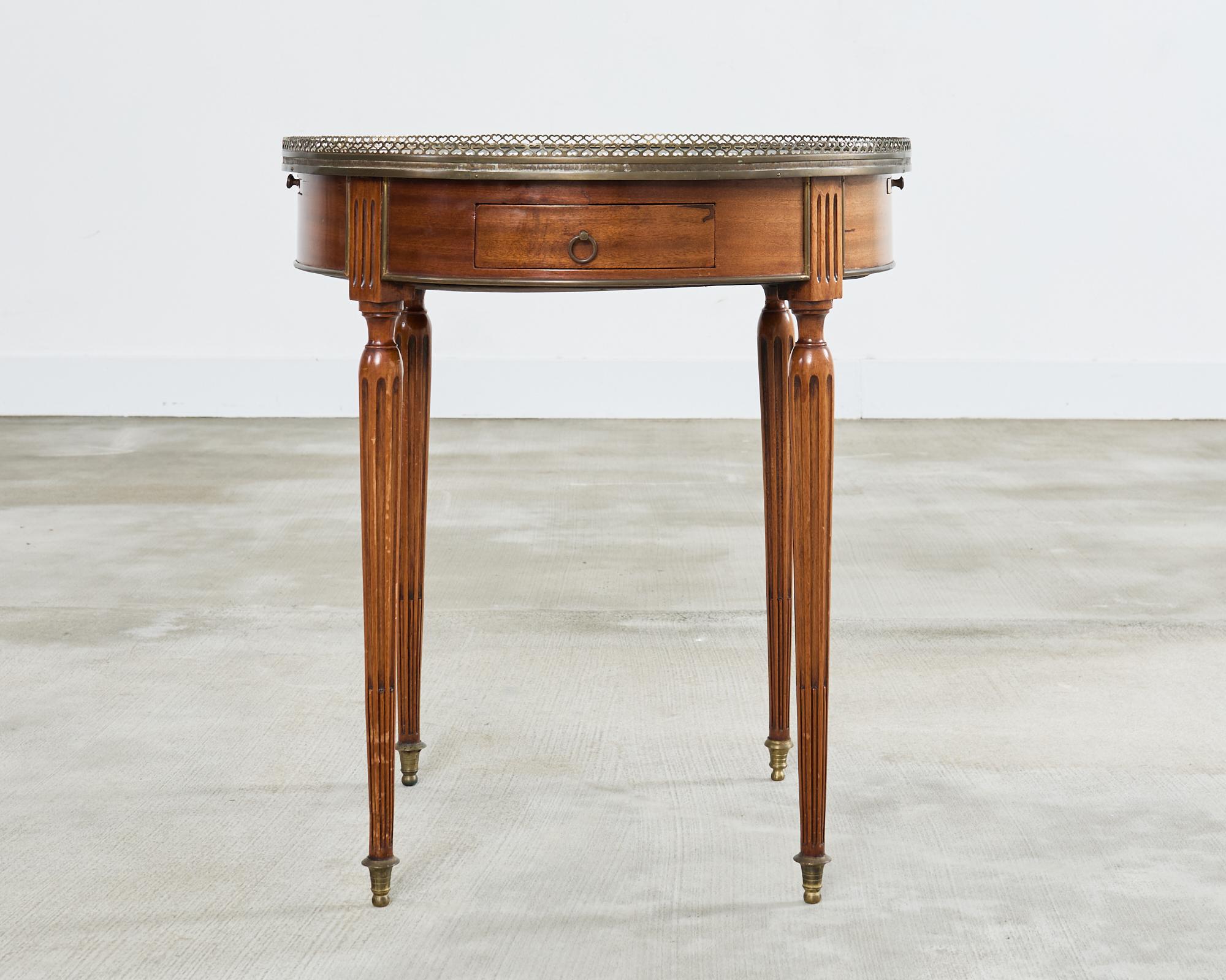 French Louis XVI Style Carrara Marble Mahogany Bouillotte Table 13