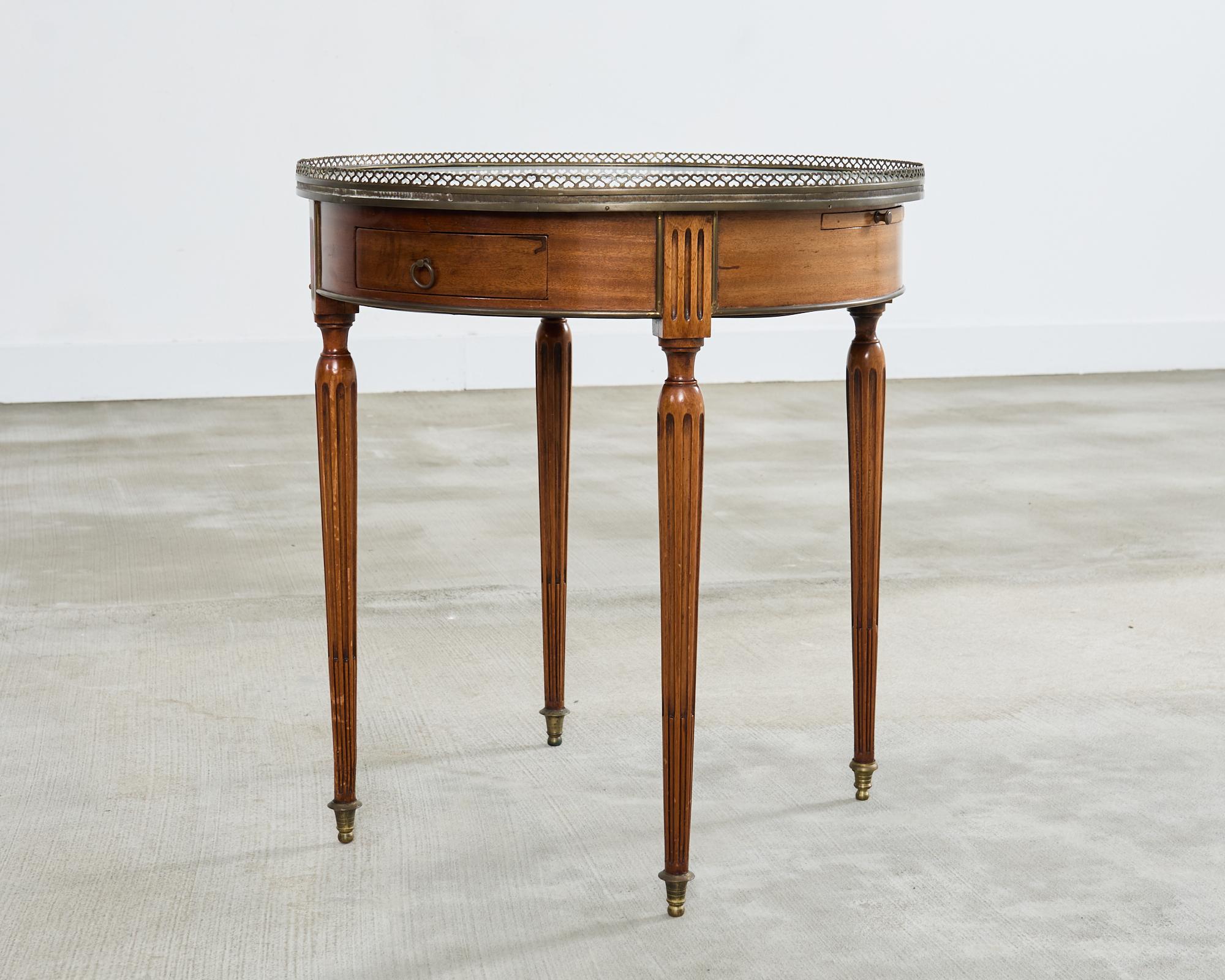 Hand-Crafted French Louis XVI Style Carrara Marble Mahogany Bouillotte Table