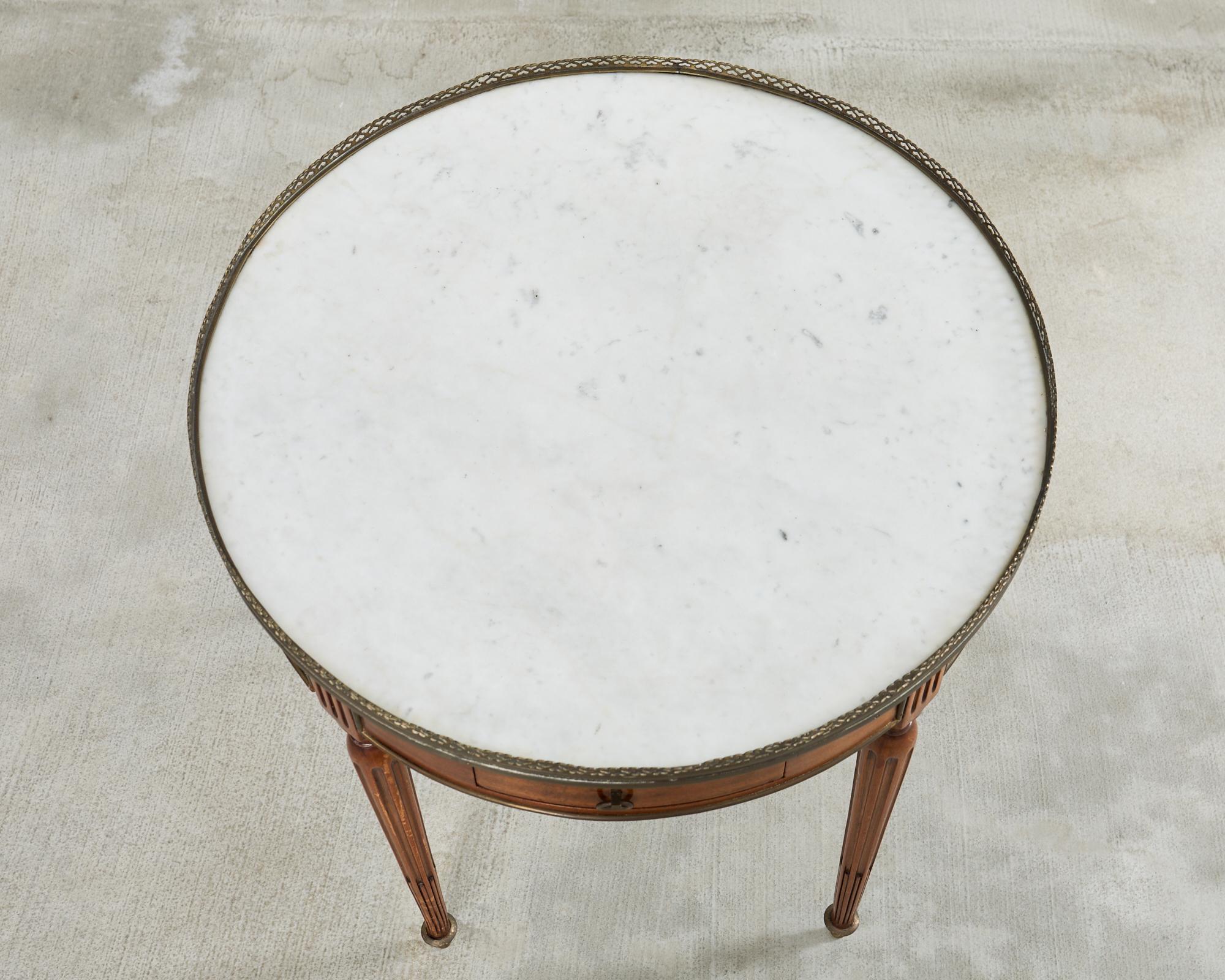 French Louis XVI Style Carrara Marble Mahogany Bouillotte Table In Good Condition In Rio Vista, CA