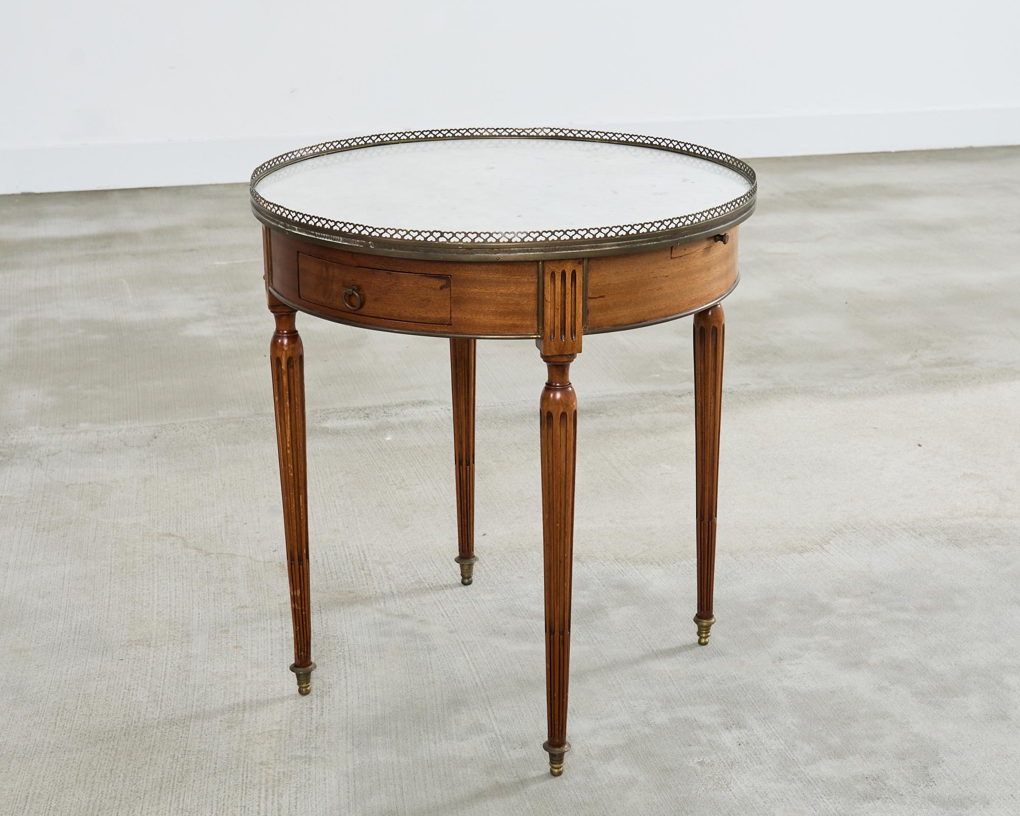 Brass French Louis XVI Style Carrara Marble Mahogany Bouillotte Table