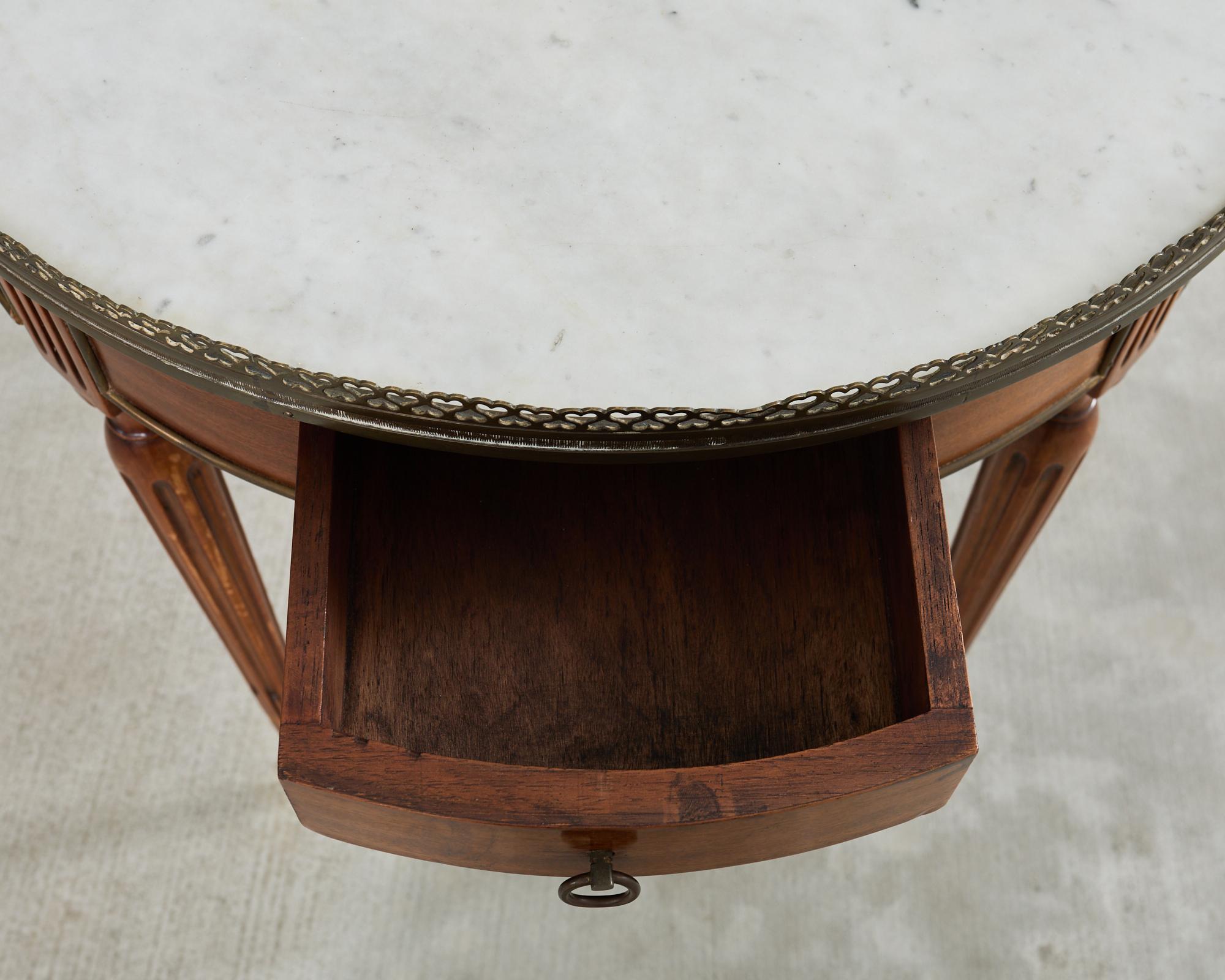 French Louis XVI Style Carrara Marble Mahogany Bouillotte Table 1