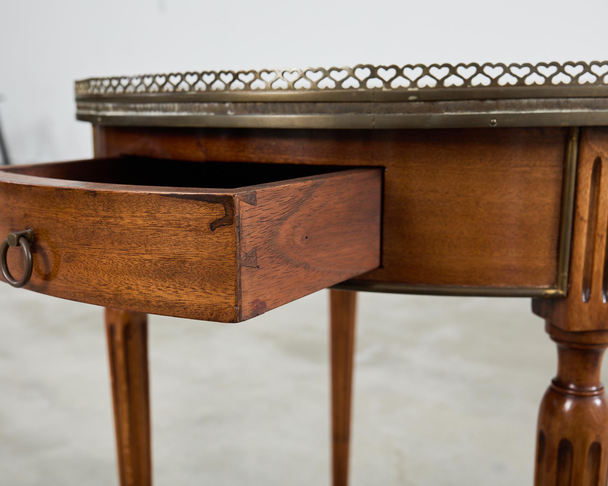 French Louis XVI Style Carrara Marble Mahogany Bouillotte Table 2