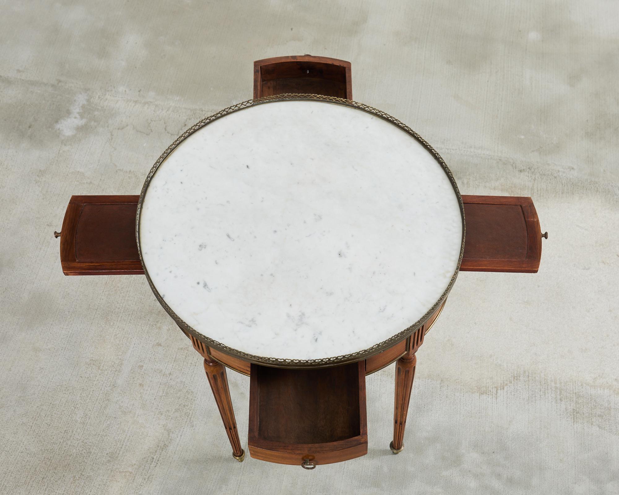 French Louis XVI Style Carrara Marble Mahogany Bouillotte Table 3