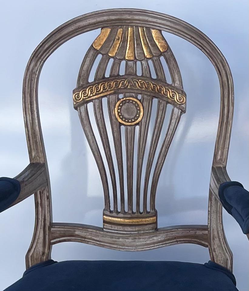 American French Louis XVI Style Carved and Gilded Balloon Back Dining Chairs, Set of 6 For Sale