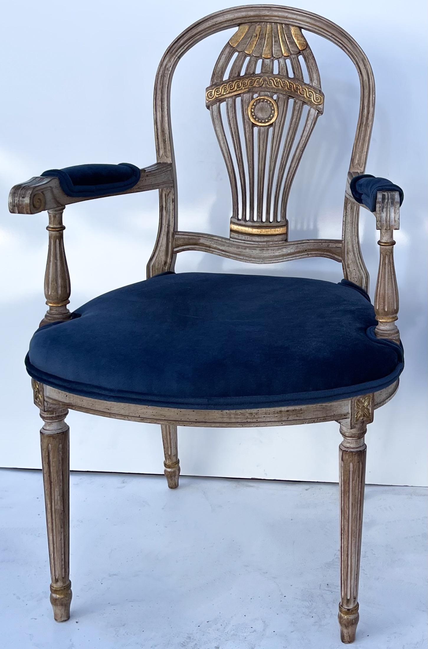 French Louis XVI Style Carved and Gilded Balloon Back Dining Chairs, Set of 6 For Sale 1