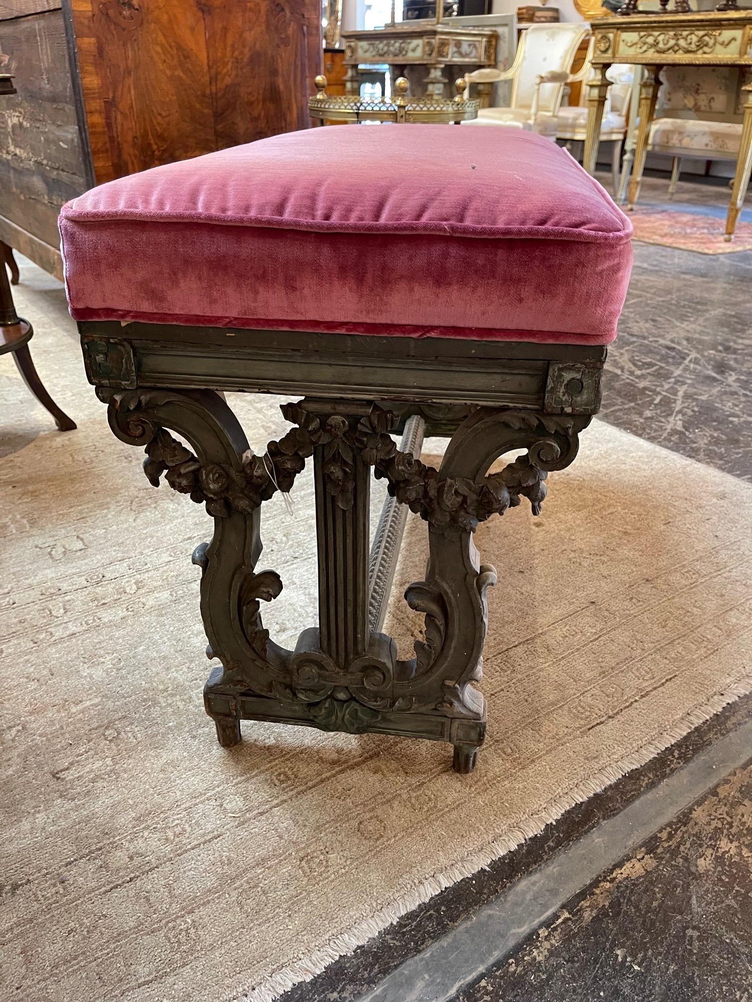 19th Century French Louis XVI Style Carved and Painted Bench For Sale