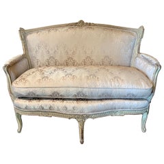 French Louis XVI Style Carved and Painted Settees